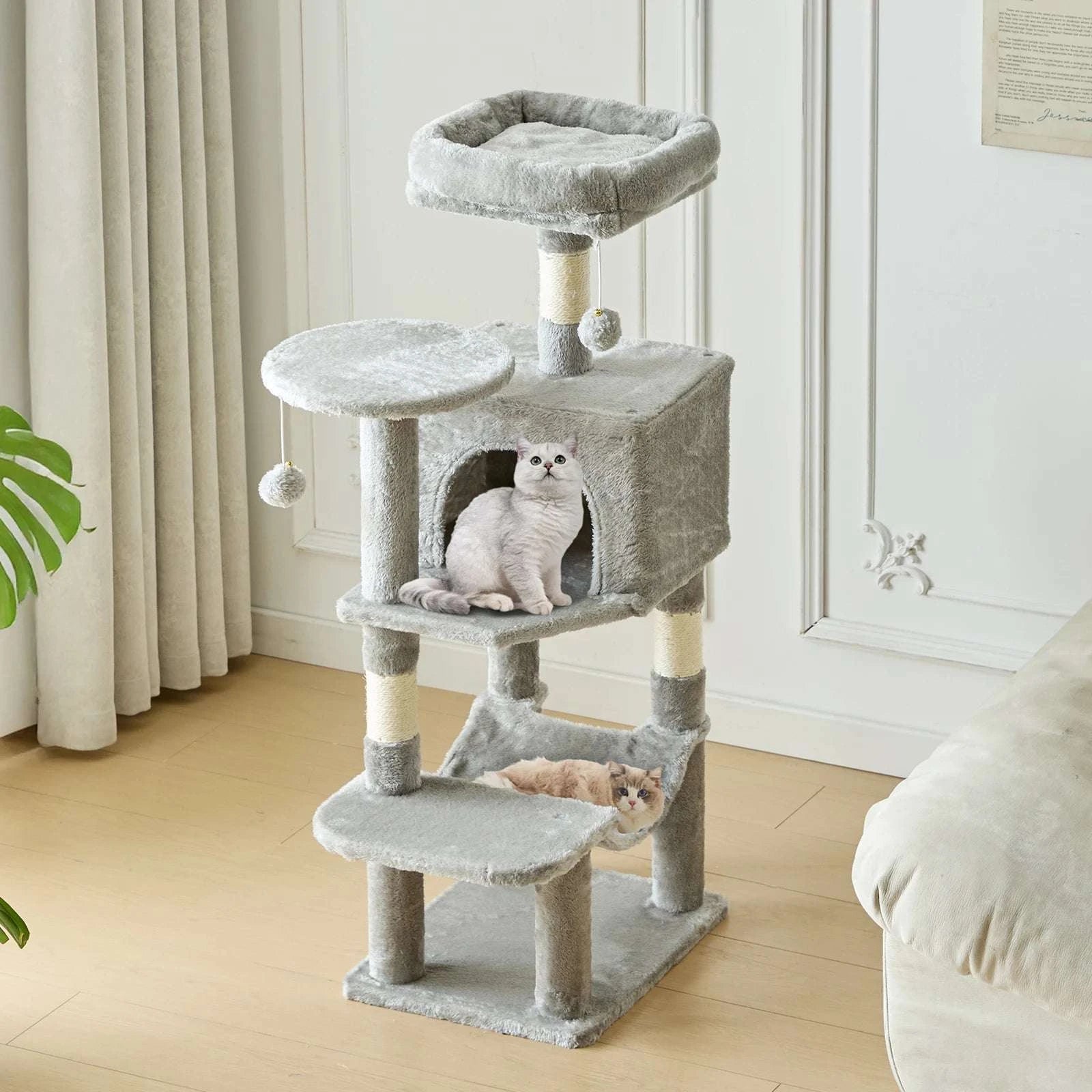 44" Multi-Level Cat Tree with Condo, Hammock & Sisal Scratching Posts-Red / United States