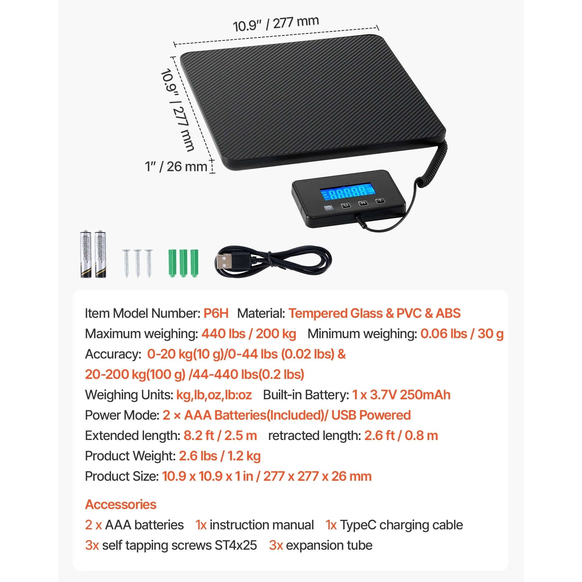 440 lbs Digital Postal Scale with Hold and Tare Function-440LBS / United States