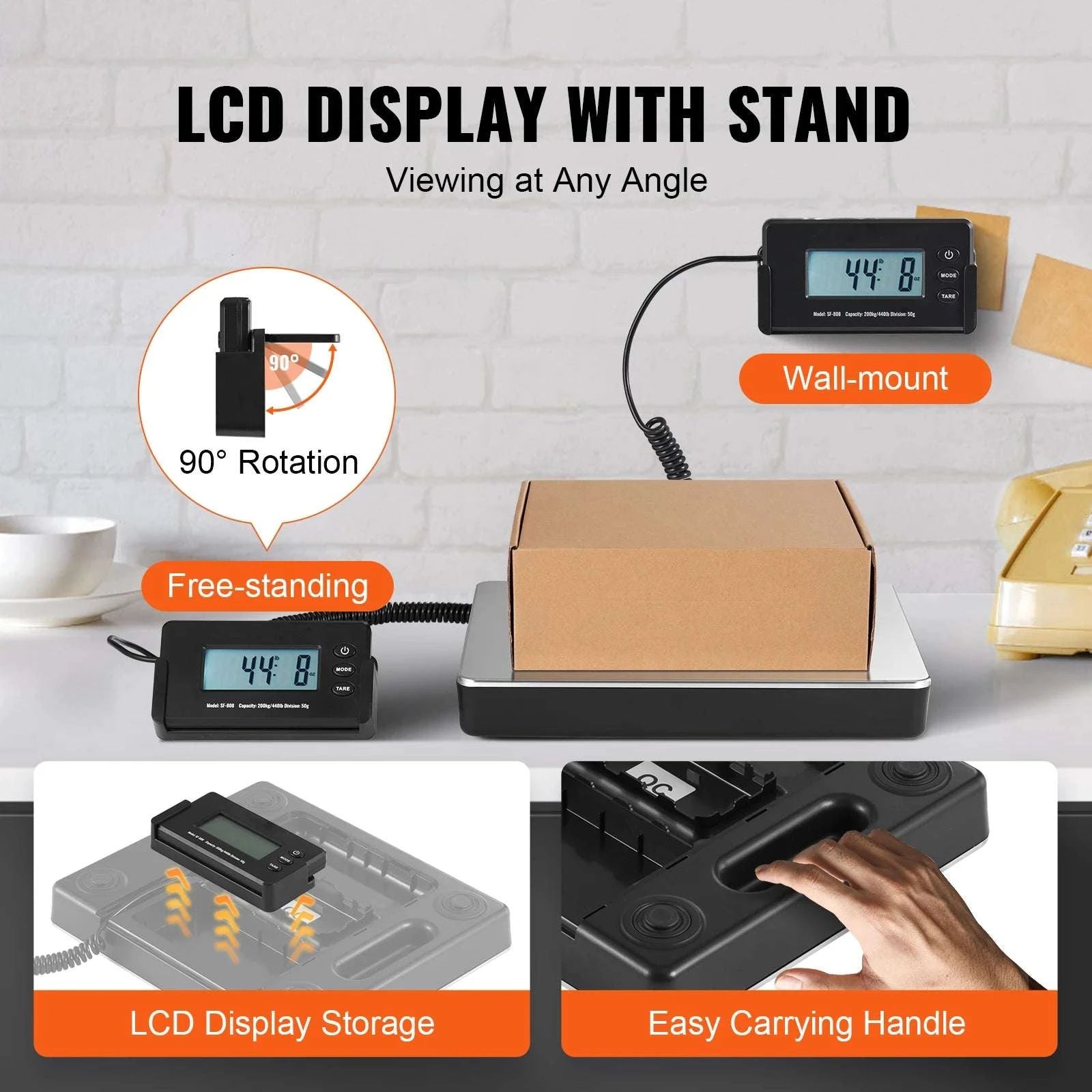 440 lbs Digital Shipping Scale with LCD, Tare & Dual Power-440 lbs / United States