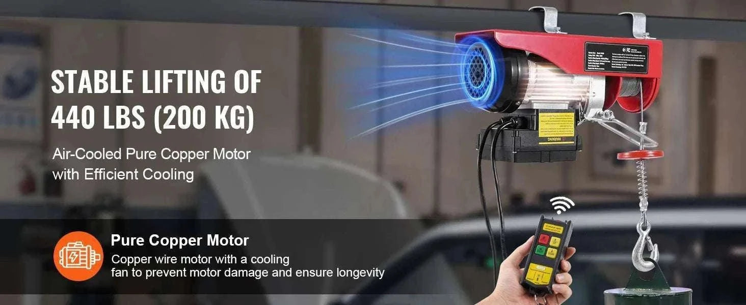 440lb Wireless Electric Hoist with Remote, 40ft/20ft Lift System-440lbs / GERMANY