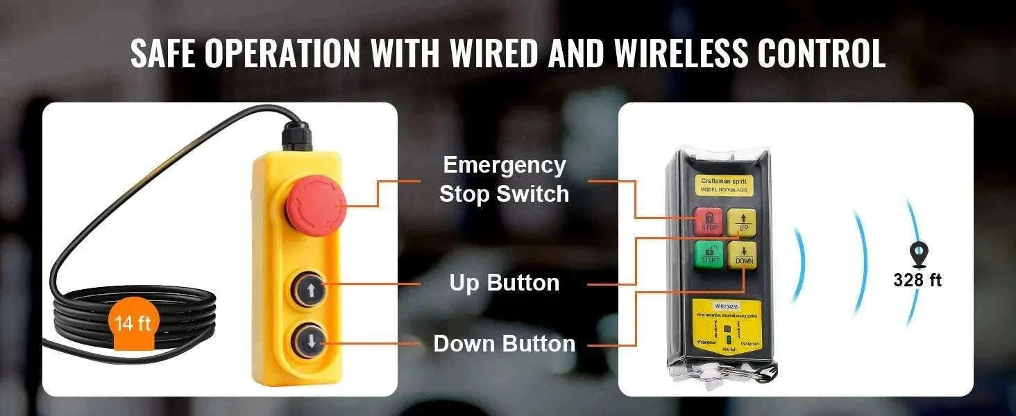 440lb Wireless Electric Hoist with Remote, 40ft/20ft Lift System-440lbs / GERMANY
