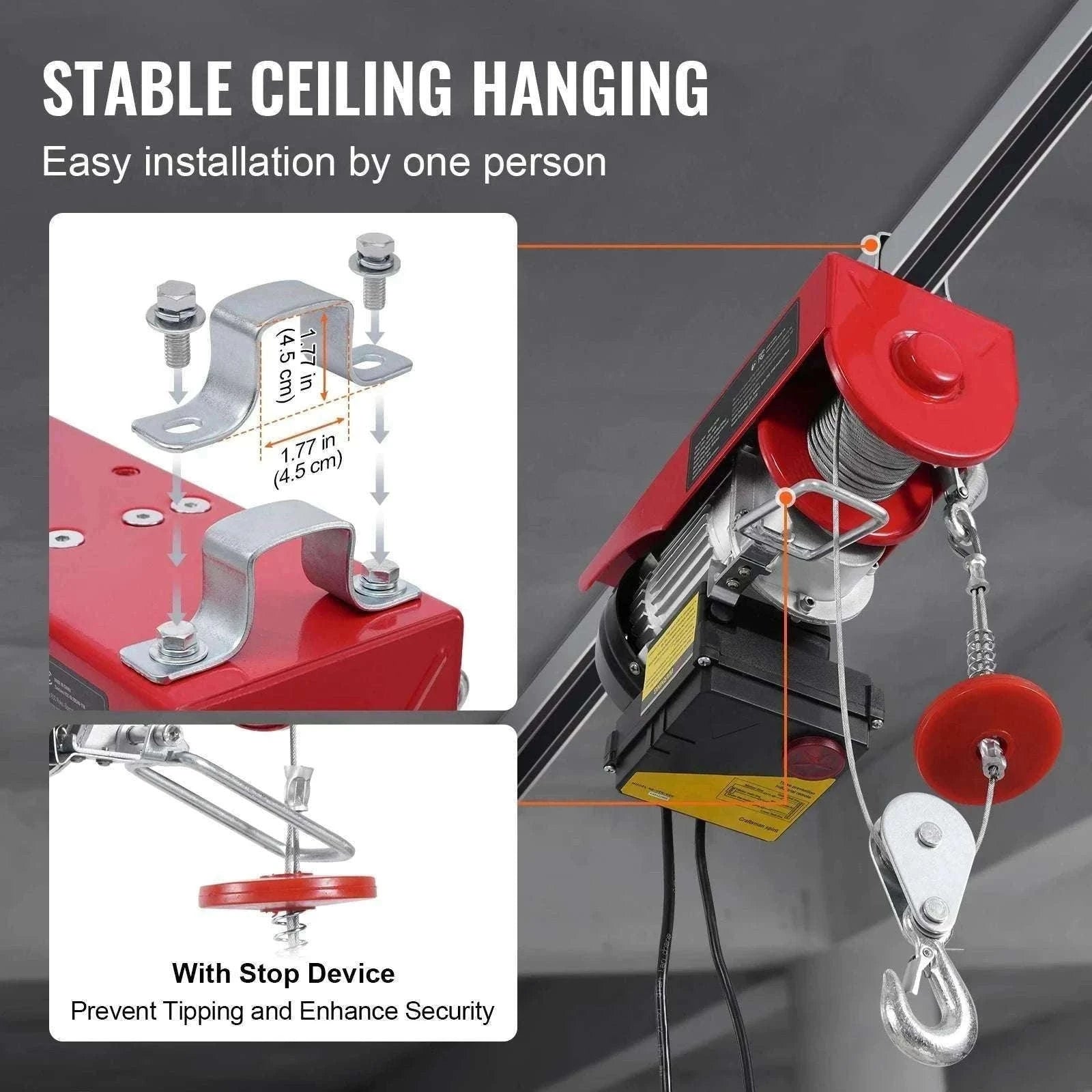 440lb Wireless Electric Hoist with Remote, 40ft/20ft Lift System-440lbs / GERMANY