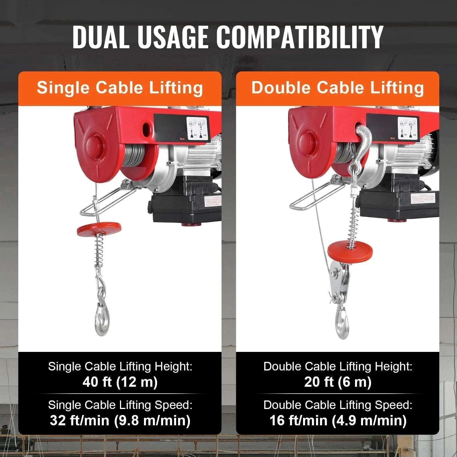 440lb Wireless Electric Hoist with Remote, 40ft/20ft Lift System-440lbs / GERMANY