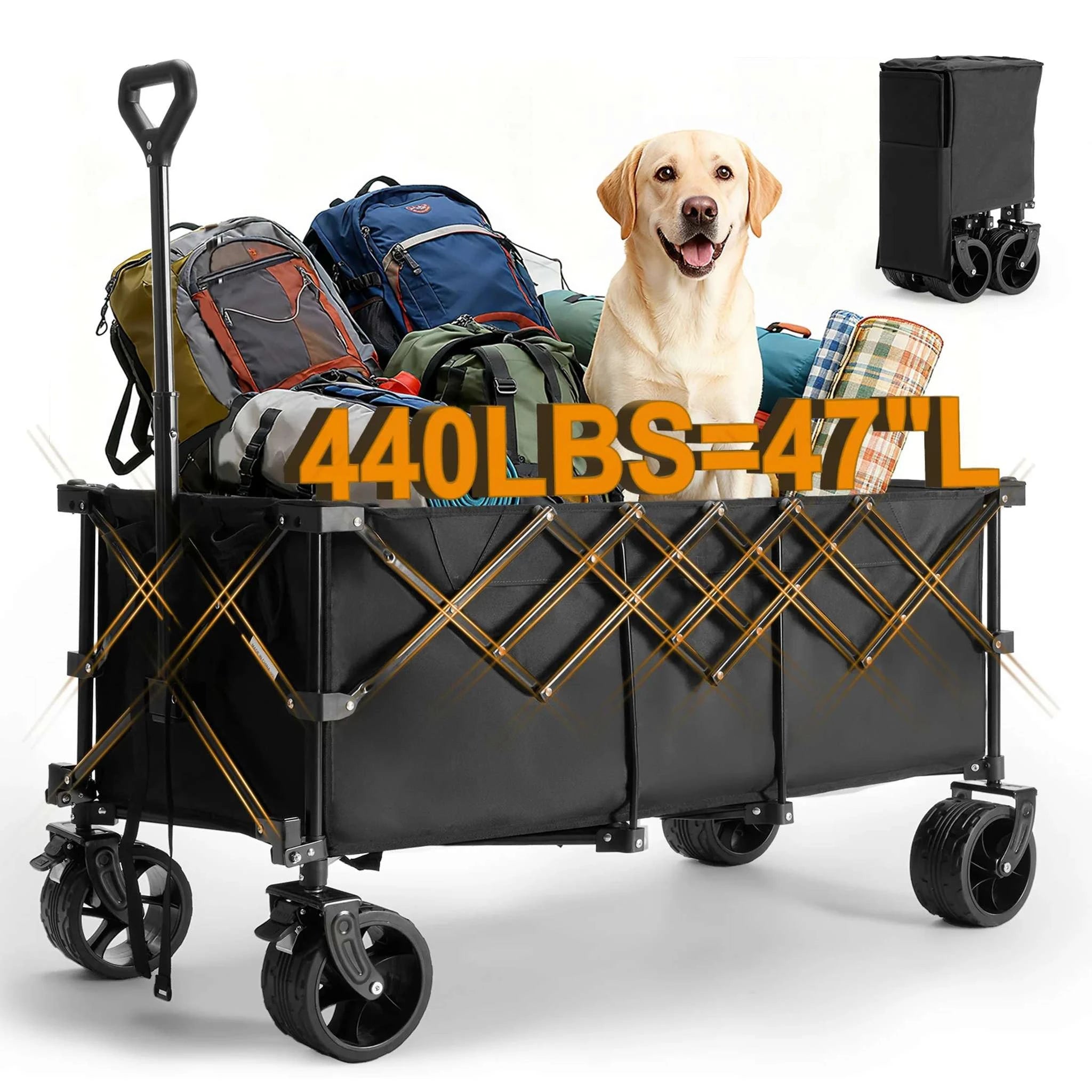 440lbs Heavy Duty Folding Wagon Cart with All-Terrain Wheels-black / United States