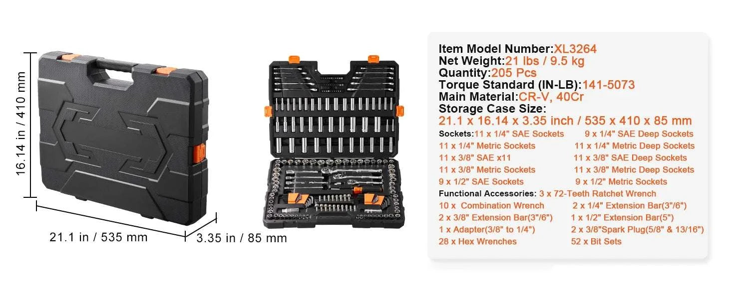450-Piece Mechanics Tool Set SAE & Metric Sockets 1/4 3/8 1/2 Drive-450PCs / United States