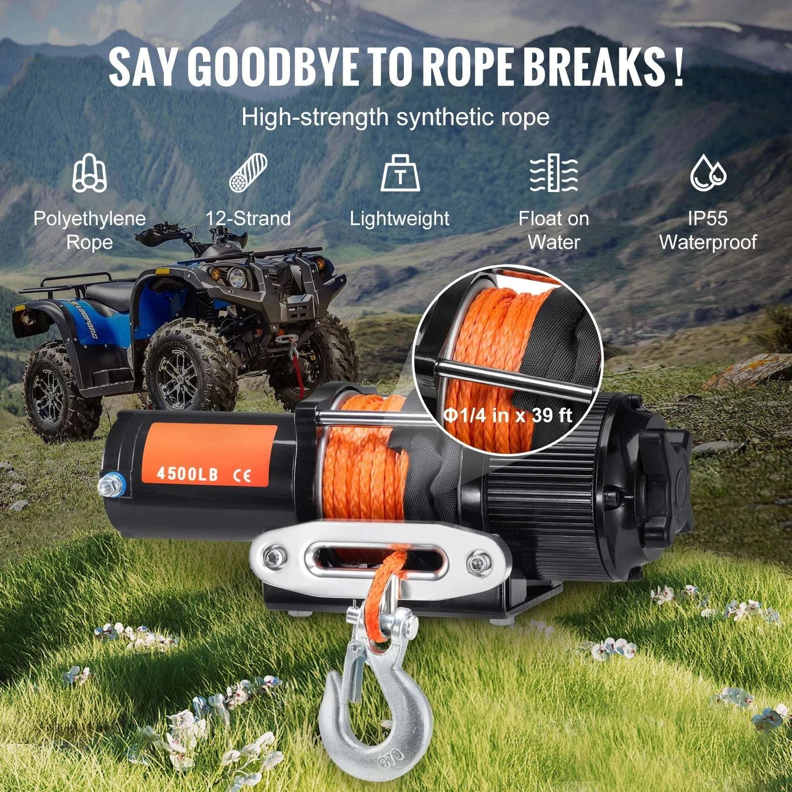 4500 lb 12V ATV/UTV Electric Winch with Wireless Remote & Rope-4500lbs / United States