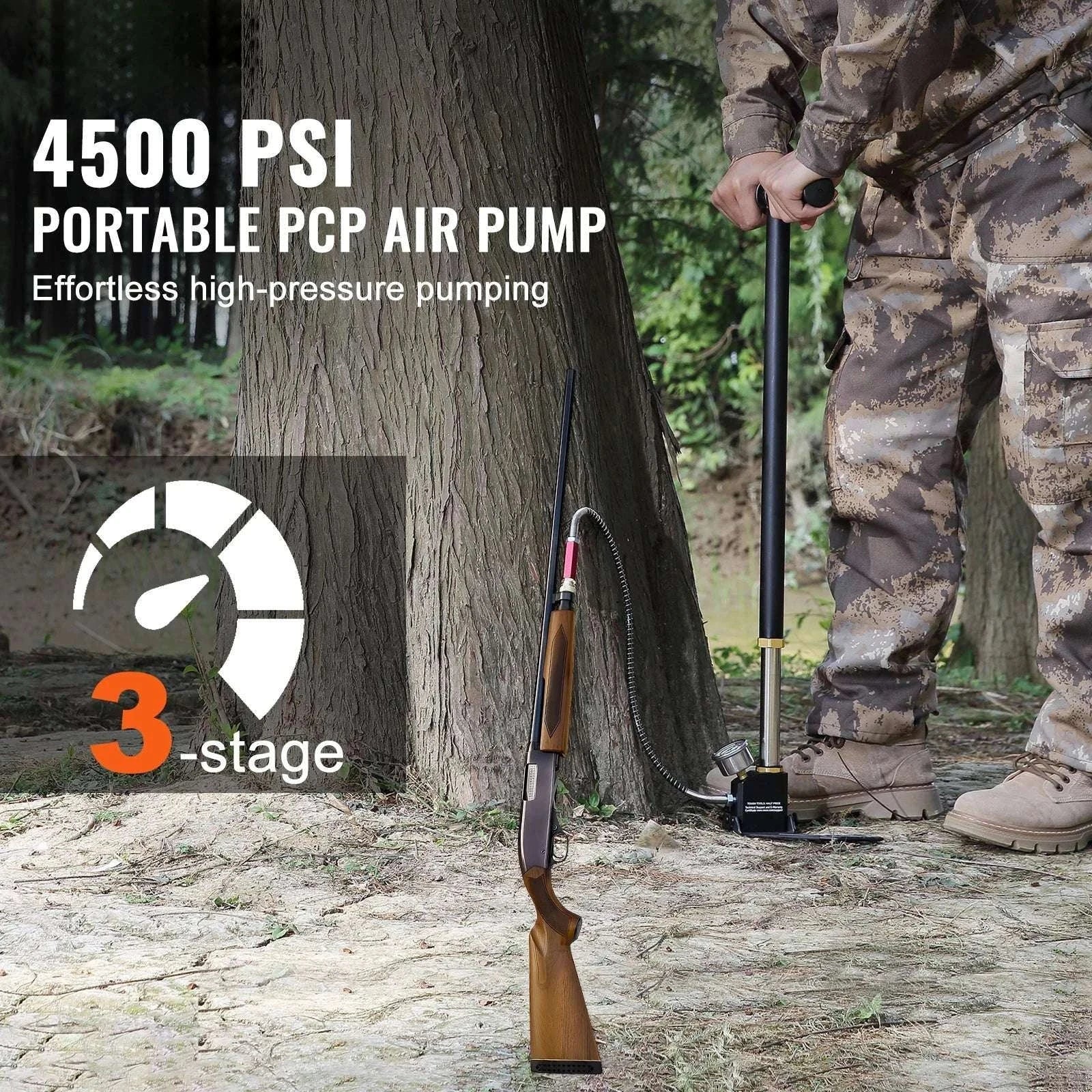 4500 PSI 3-Stage PCP Hand Pump with Gauge for Air Guns & Tires-4500 PSI Silver / United States / US