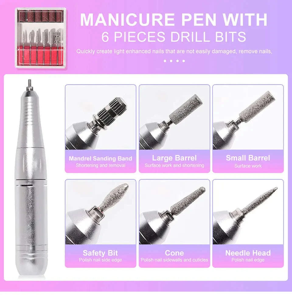 45000RPM Electric Nail Drill Machine Professional Rechargeable Manicure Tool-WHITE