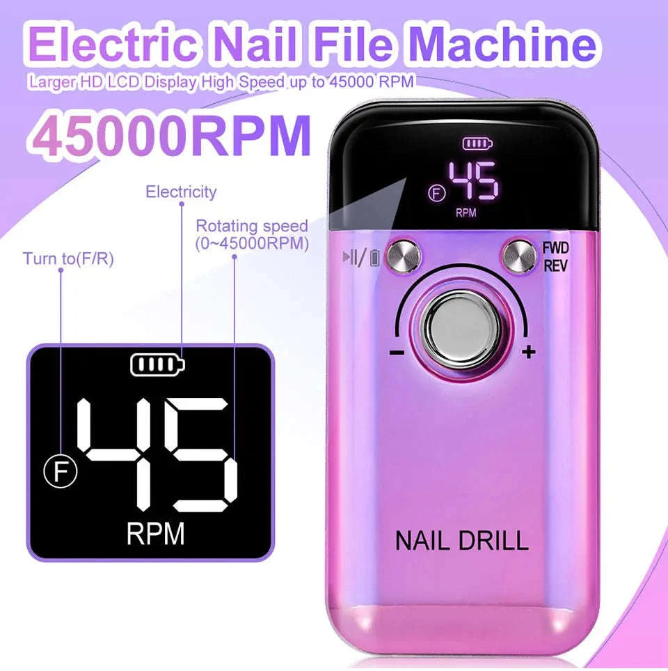 45000RPM Electric Nail Drill Machine Professional Rechargeable Manicure Tool-WHITE