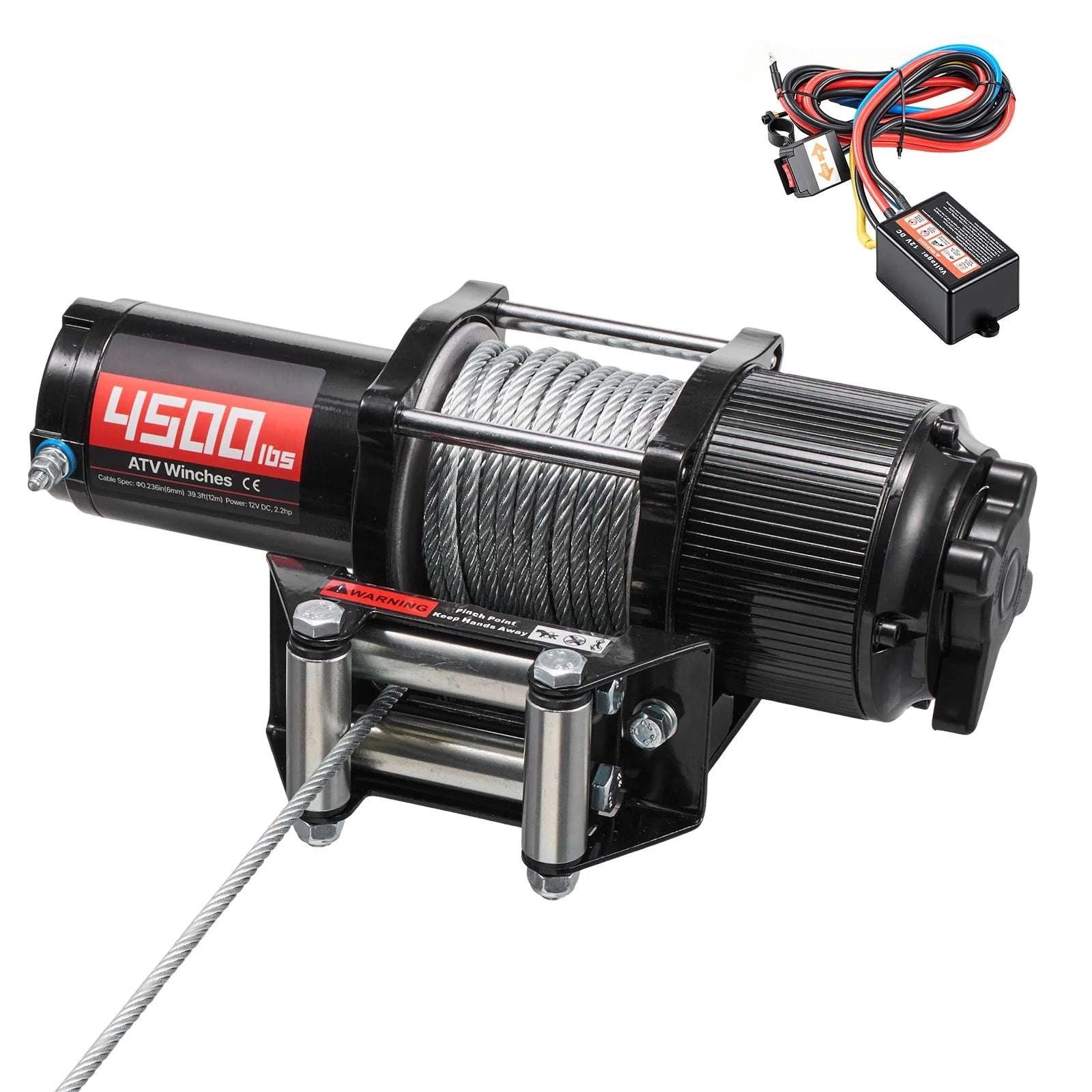 4500LBS 12V ATV/UTV Electric Winch with Steel Cable & Remote Control-4500LBS / United States