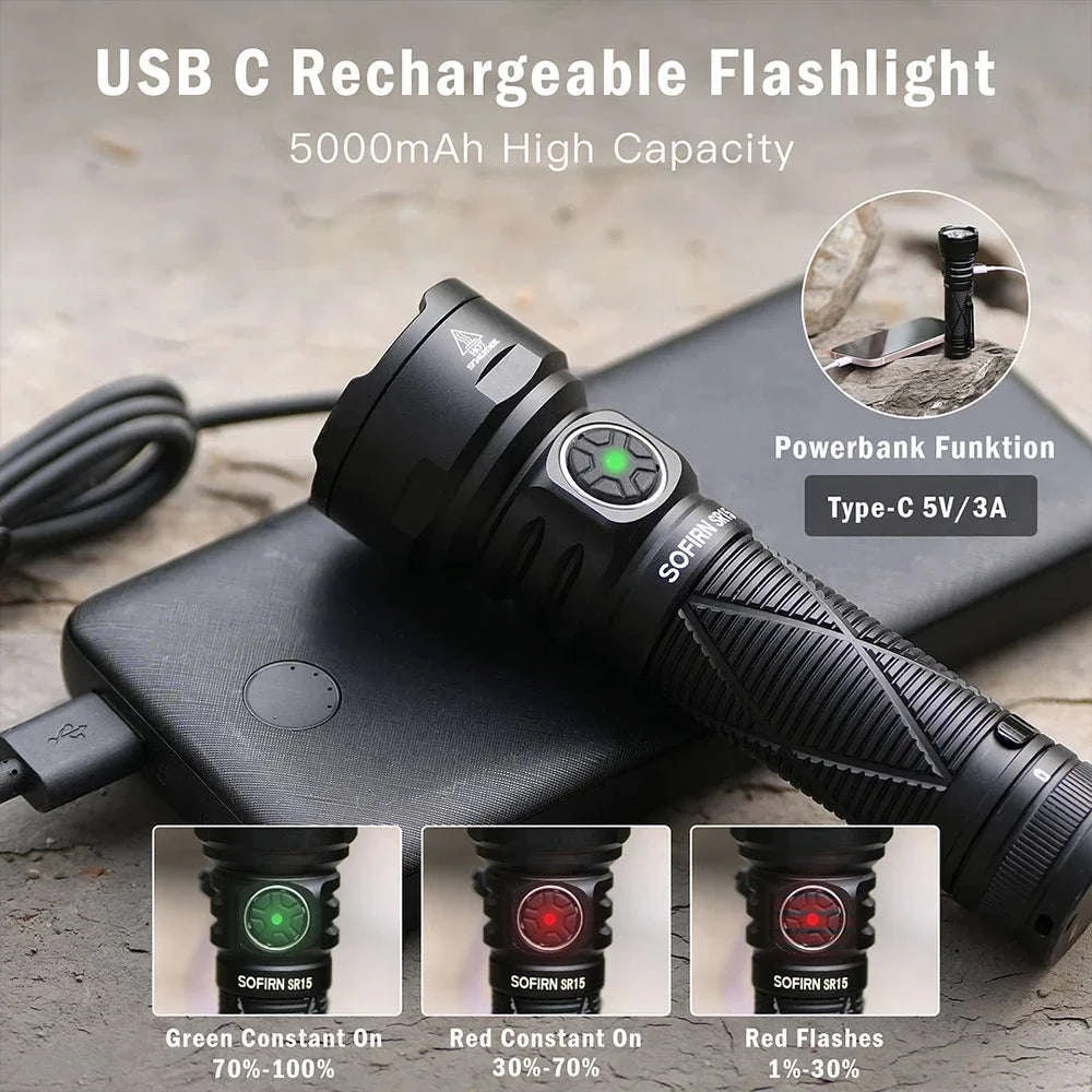 4500LM LED Flashlight USB-C Rechargeable 21700-6000-6500K / Poland