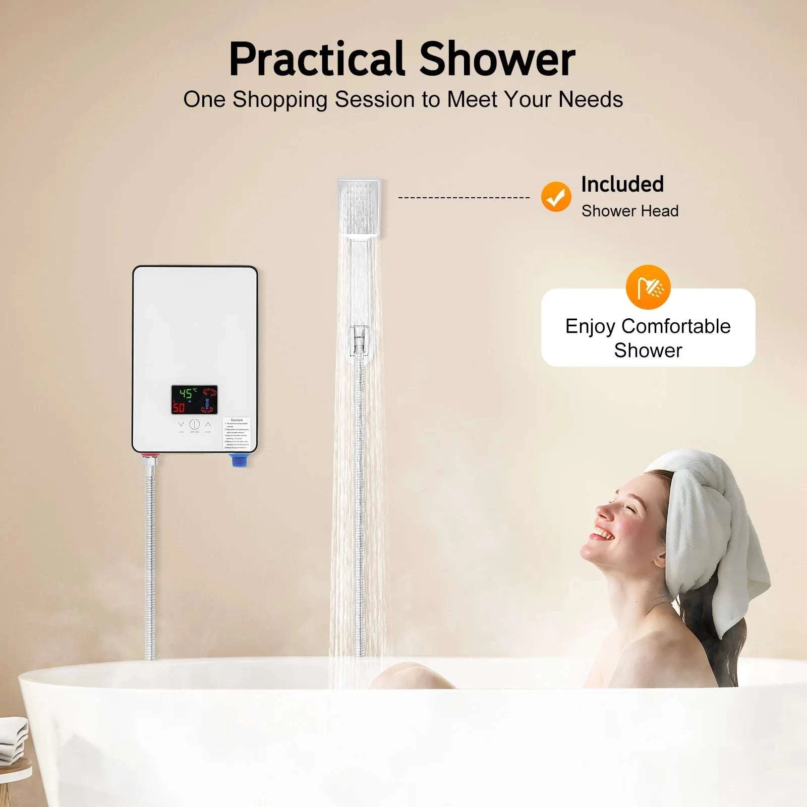 4500W Instant Electric Water Heater with LED Touch & Shower Kit-white / United States