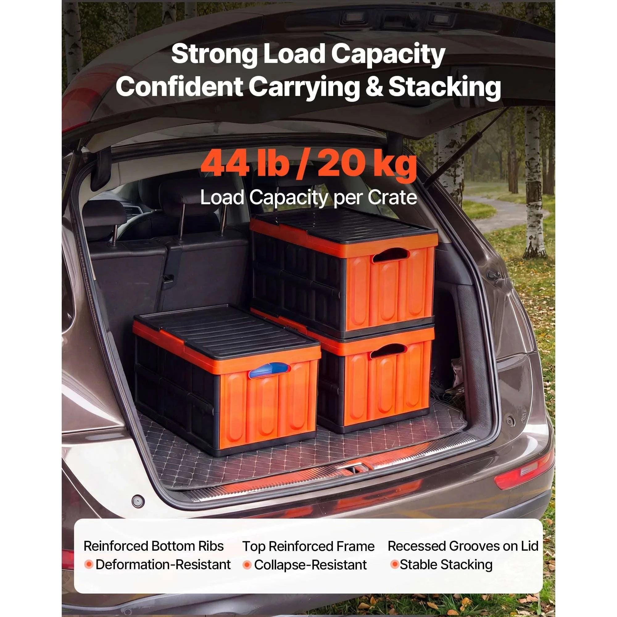 45L Collapsible Storage Bins (3 Pack) Stackable Crates with Lids-45L / United States