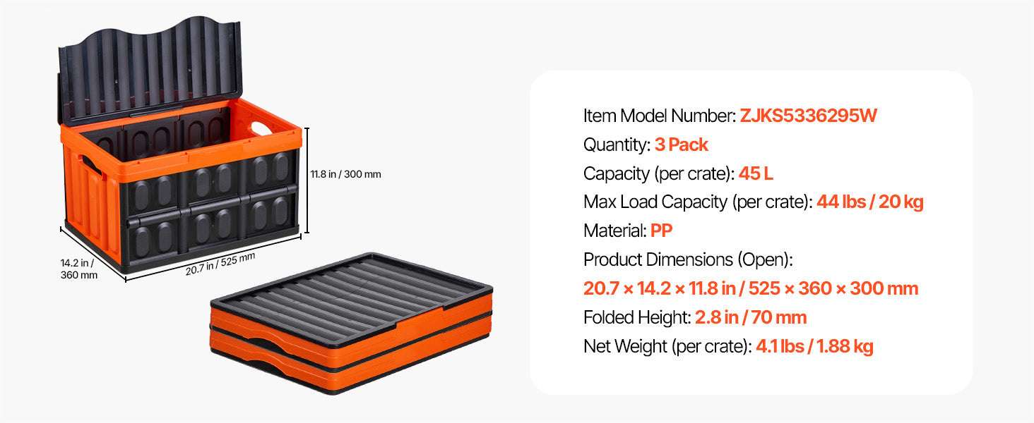 45L Collapsible Storage Bins (3 Pack) Stackable Crates with Lids-45L / United States