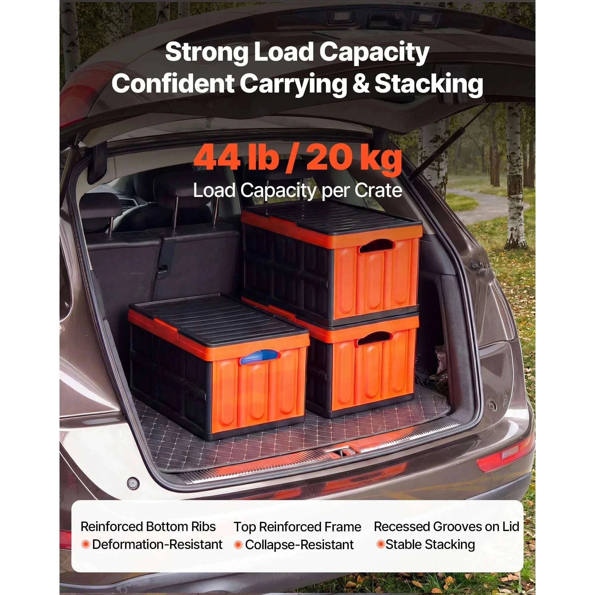 45L Collapsible Storage Bins (3 Pack) Stackable Crates with Lids-45L / United States