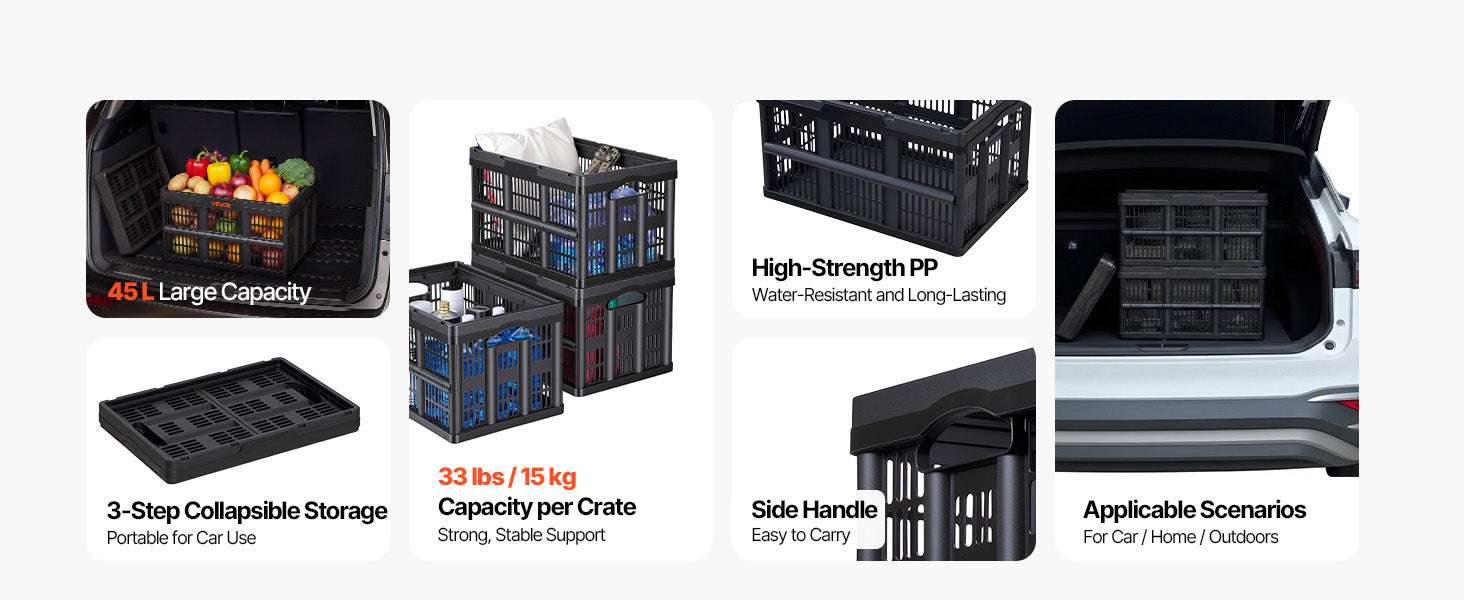 45L Collapsible Storage Bins 3-Pack Stackable Folding Crates-45L / United States
