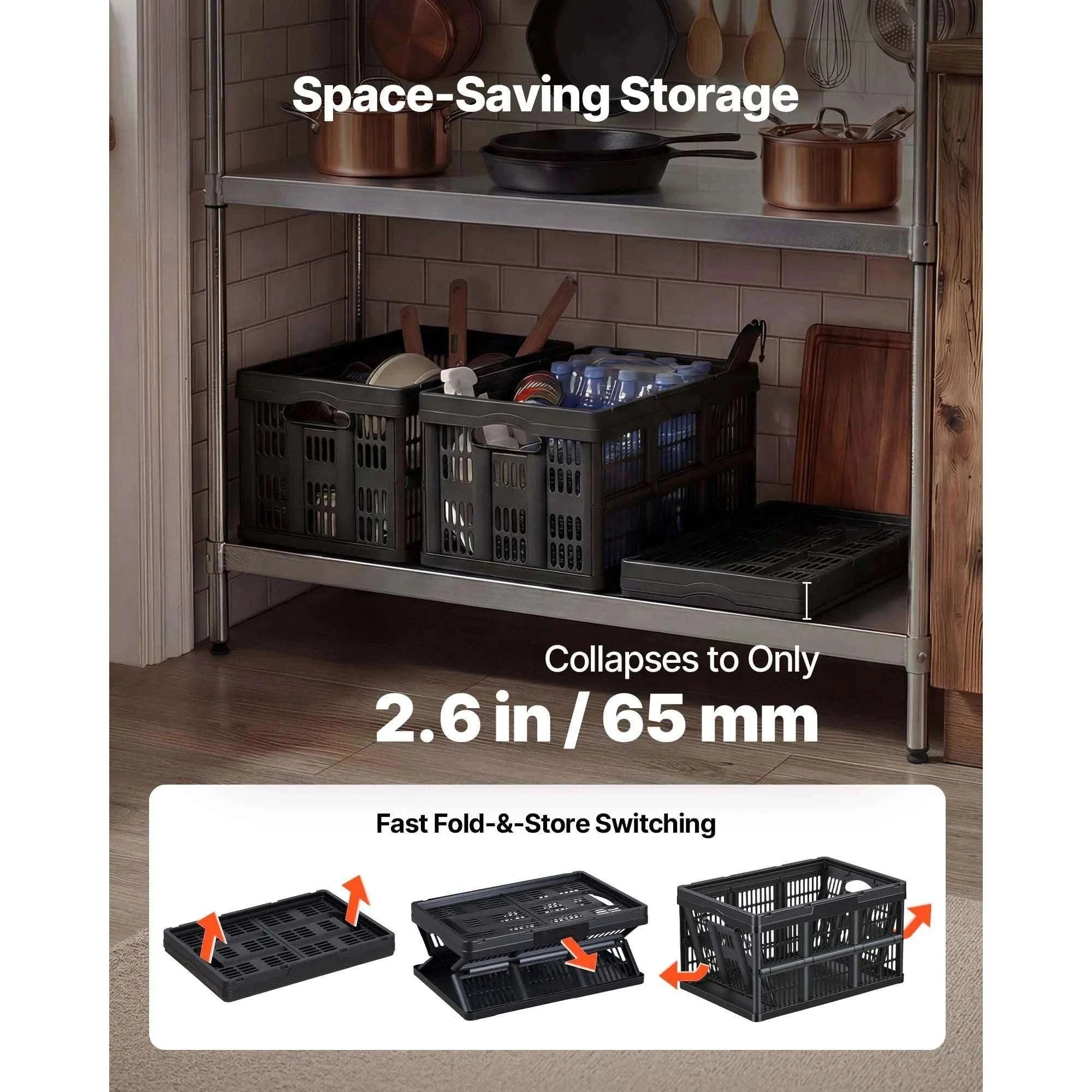 45L Collapsible Storage Bins 3-Pack Stackable Folding Crates-45L / United States