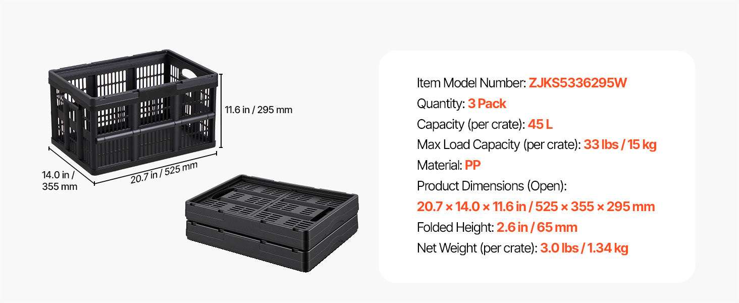 45L Collapsible Storage Bins 3-Pack Stackable Folding Crates-45L / United States