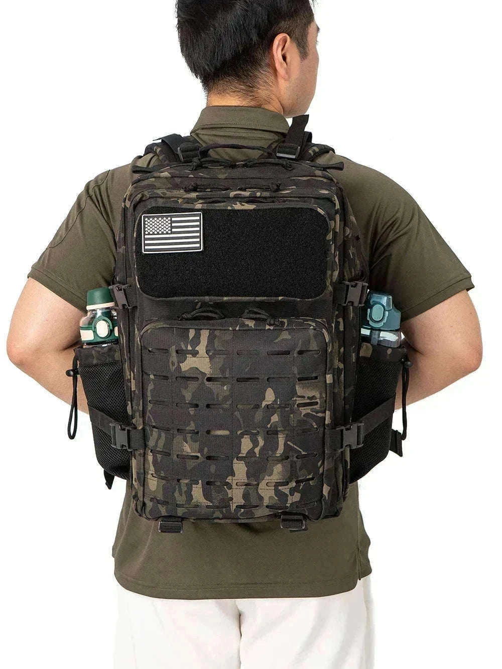 45L Tactical Backpack with Double Cup Holder-Khaki / United States