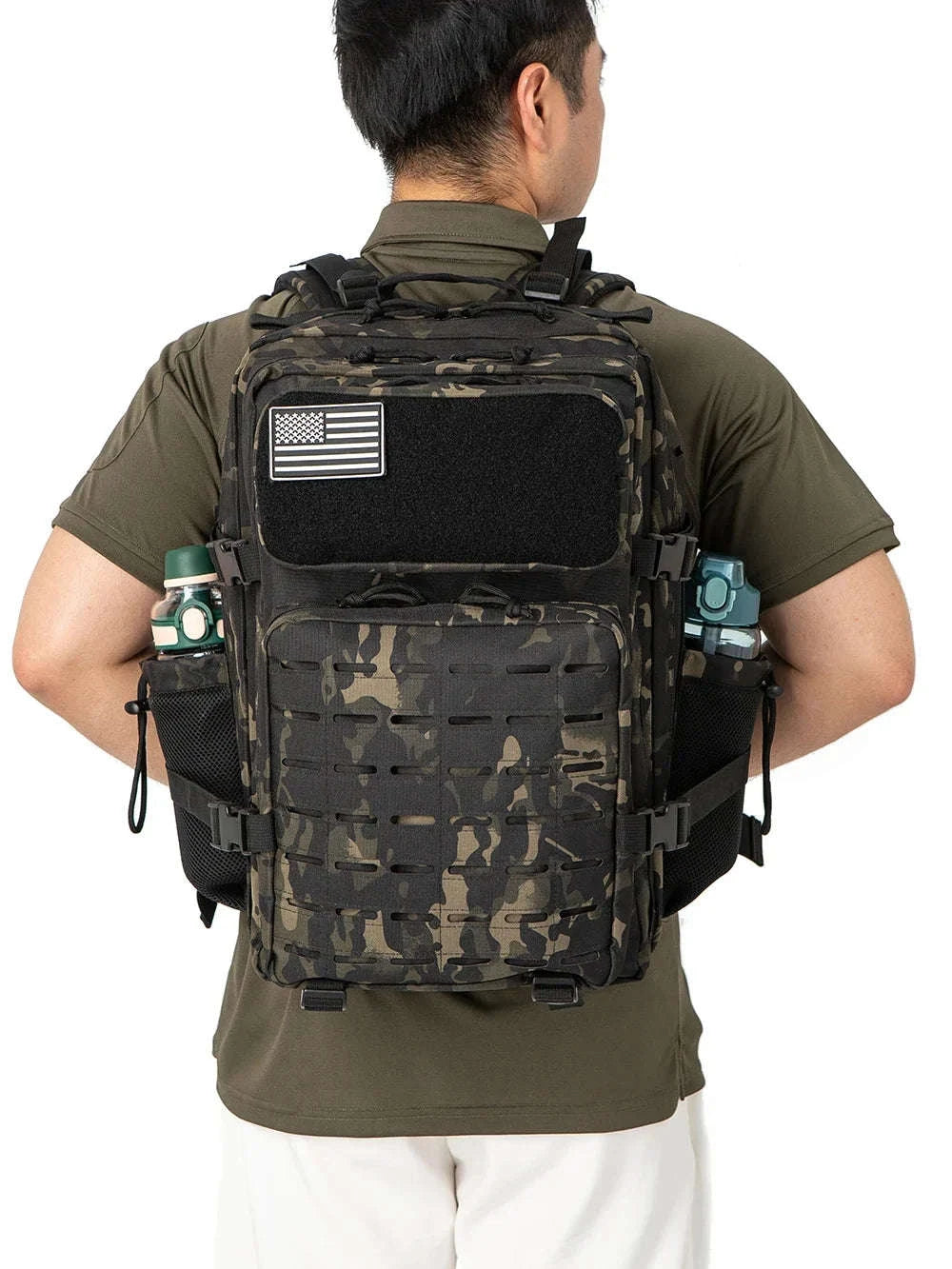 45L Tactical Backpack with Double Cup Holder-Khaki / United States