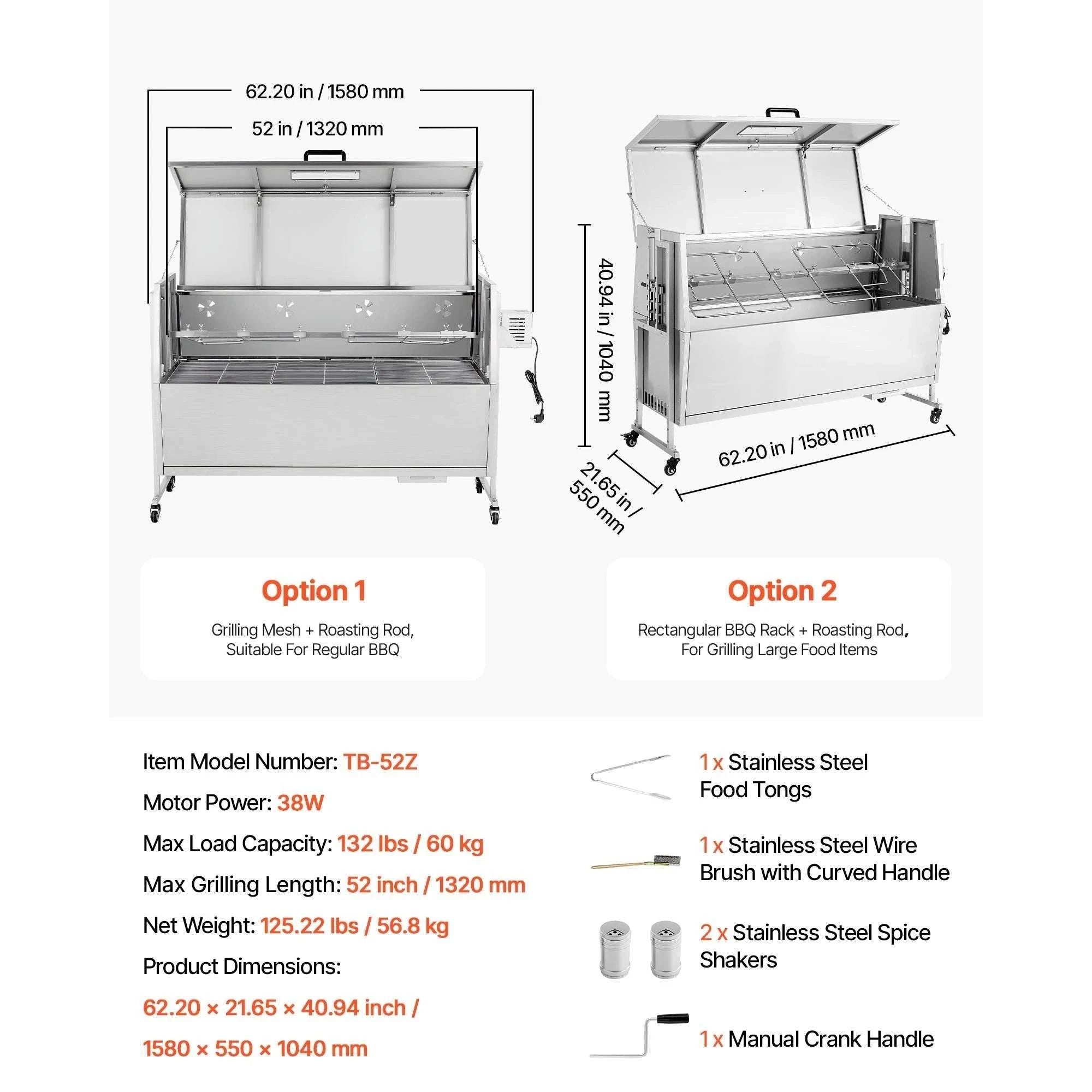 46" Rotisserie Grill with 132lb Capacity and 4-Level Heat Control-46inch / United States