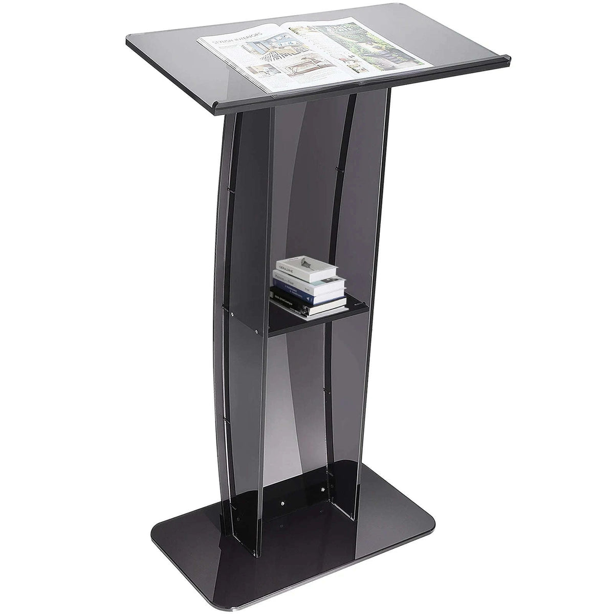 47-Inch Acrylic Podium Stand with Storage Shelf-White / CZECH REPUBLIC