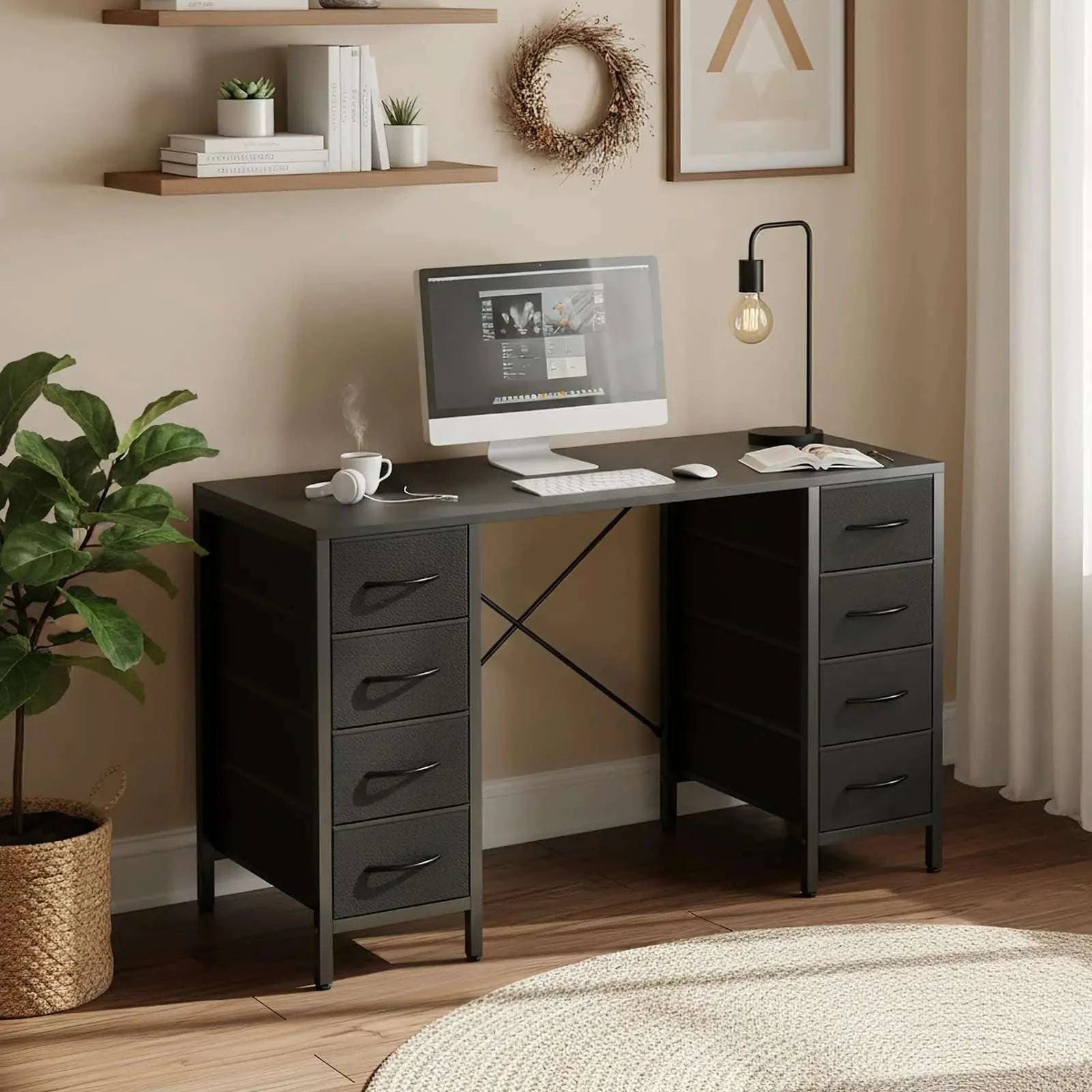 47 Inch Computer Desk with 8 Drawers Storage & Sturdy Frame-black / United States