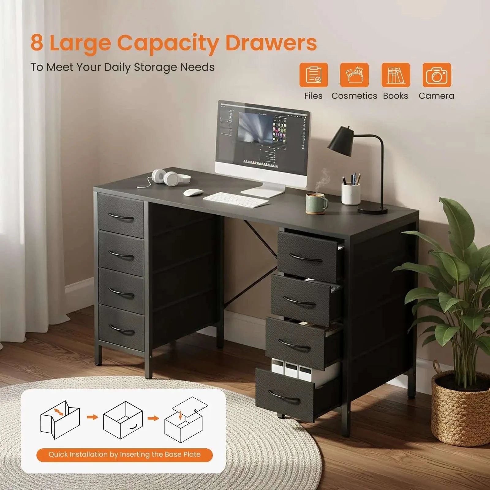 47 Inch Computer Desk with 8 Drawers Storage & Sturdy Frame-black / United States