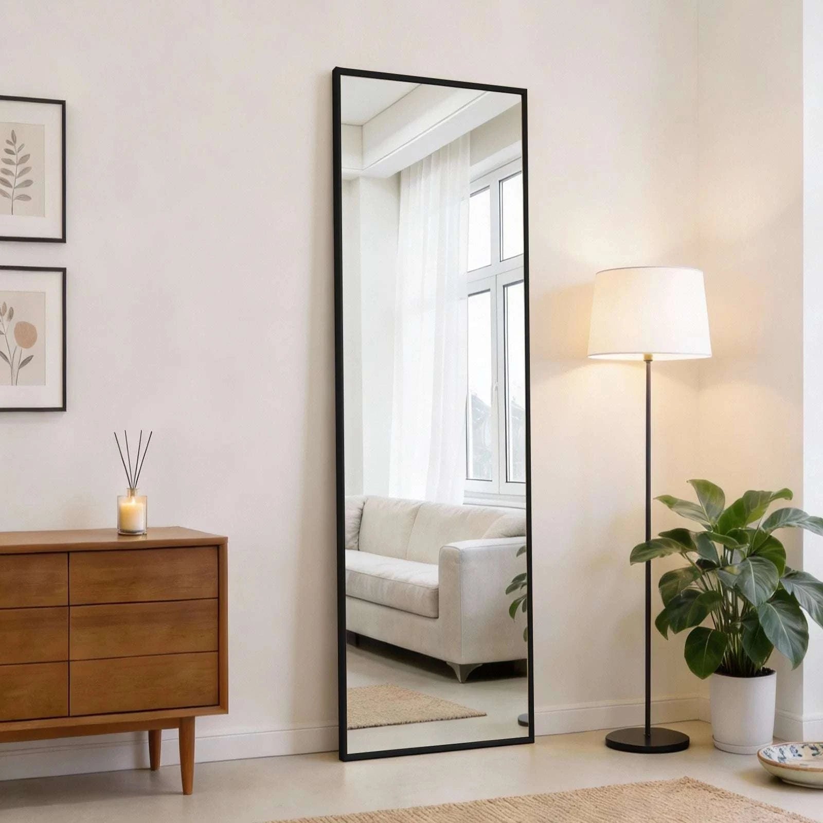 47x14 Full Length Wall Mirror with Aluminum Frame, Hang or Lean-Gold-rectangle / United States