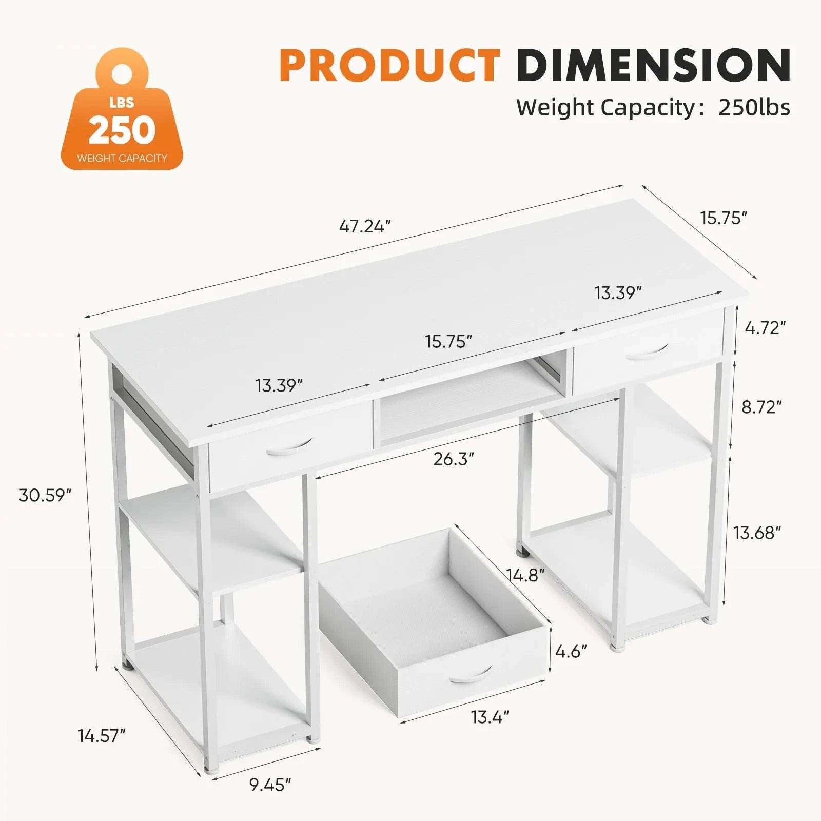 48 Inch Computer Desk with Drawers, Shelves & Keyboard Tray-black / United States