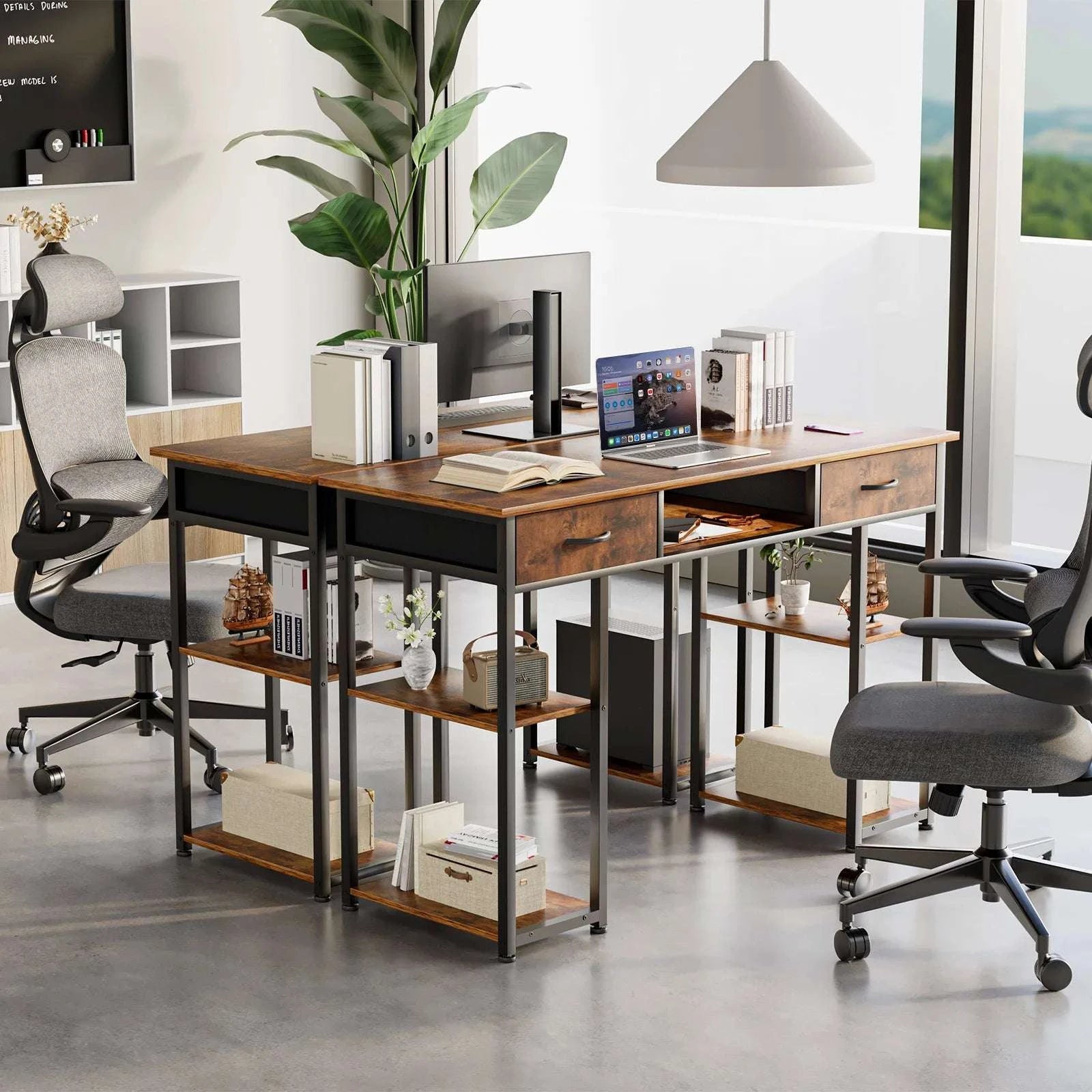48 Inch Computer Desk with Drawers, Shelves & Keyboard Tray-black / United States