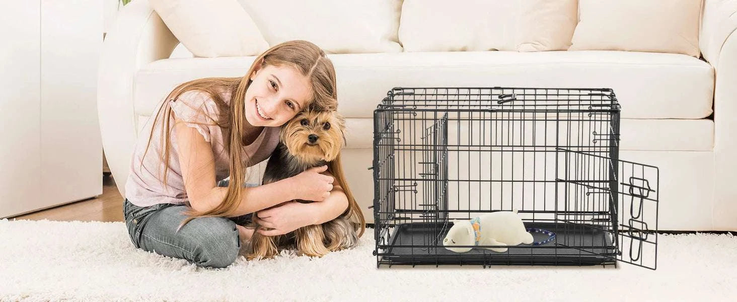 48 Inch Folding Metal Dog Crate with Double Doors & Leak-Proof Tray-black / 36 Inch / United States