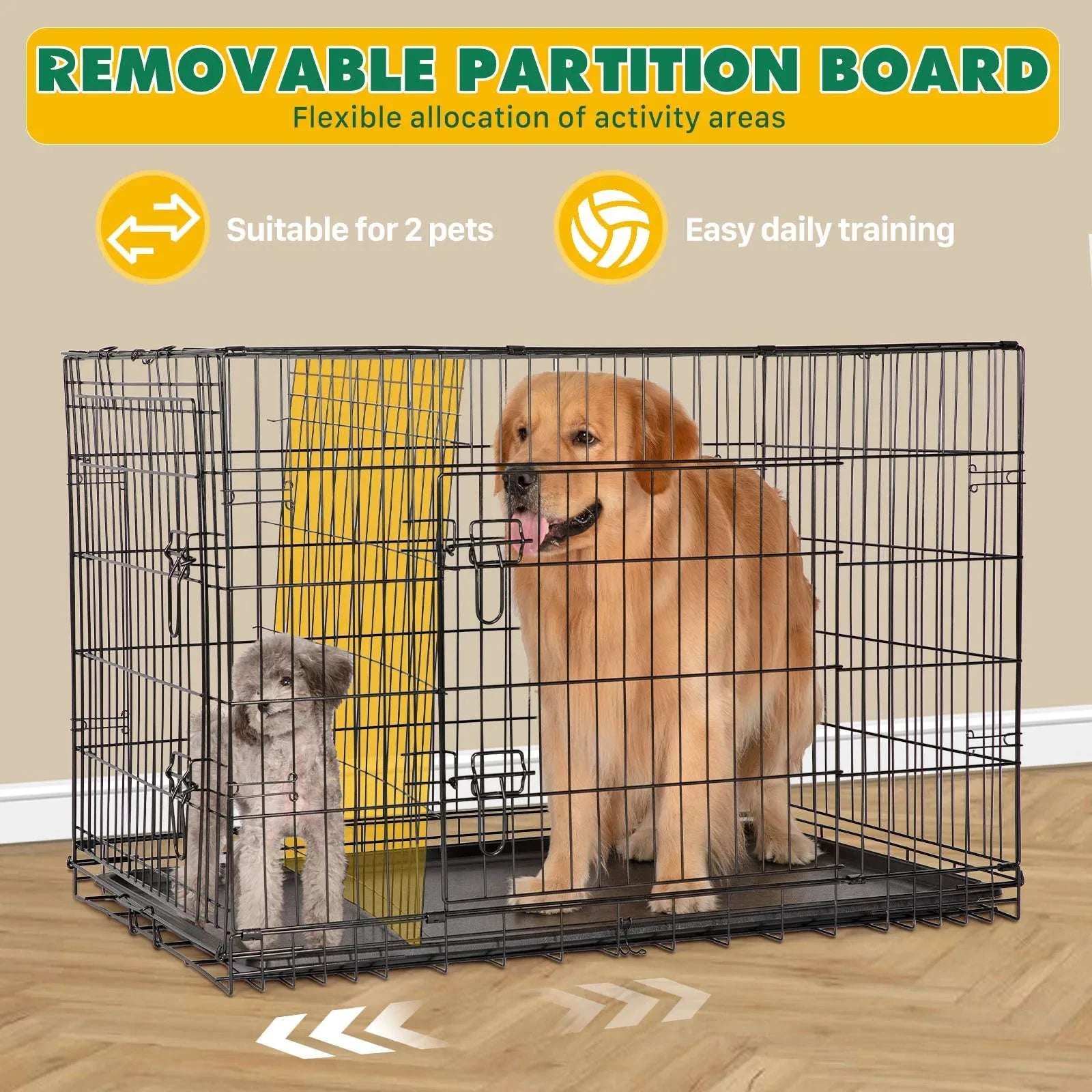48 Inch Folding Metal Dog Crate with Double Doors & Leak-Proof Tray-black / 36 Inch / United States