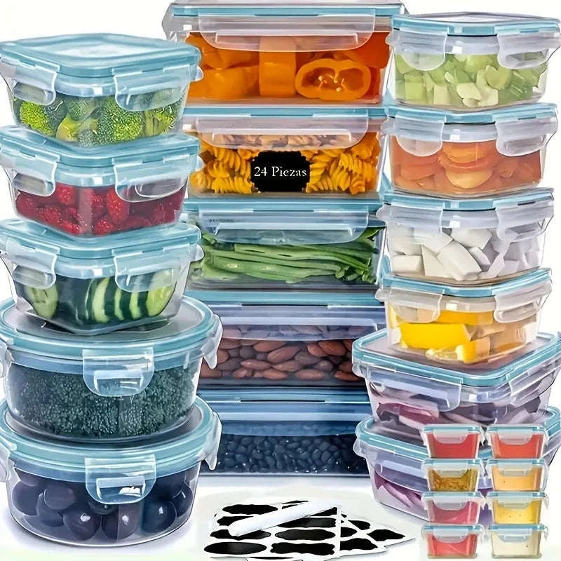 48-Piece Airtight Food Storage Container Set with Labels-United States / 48Pcs-B