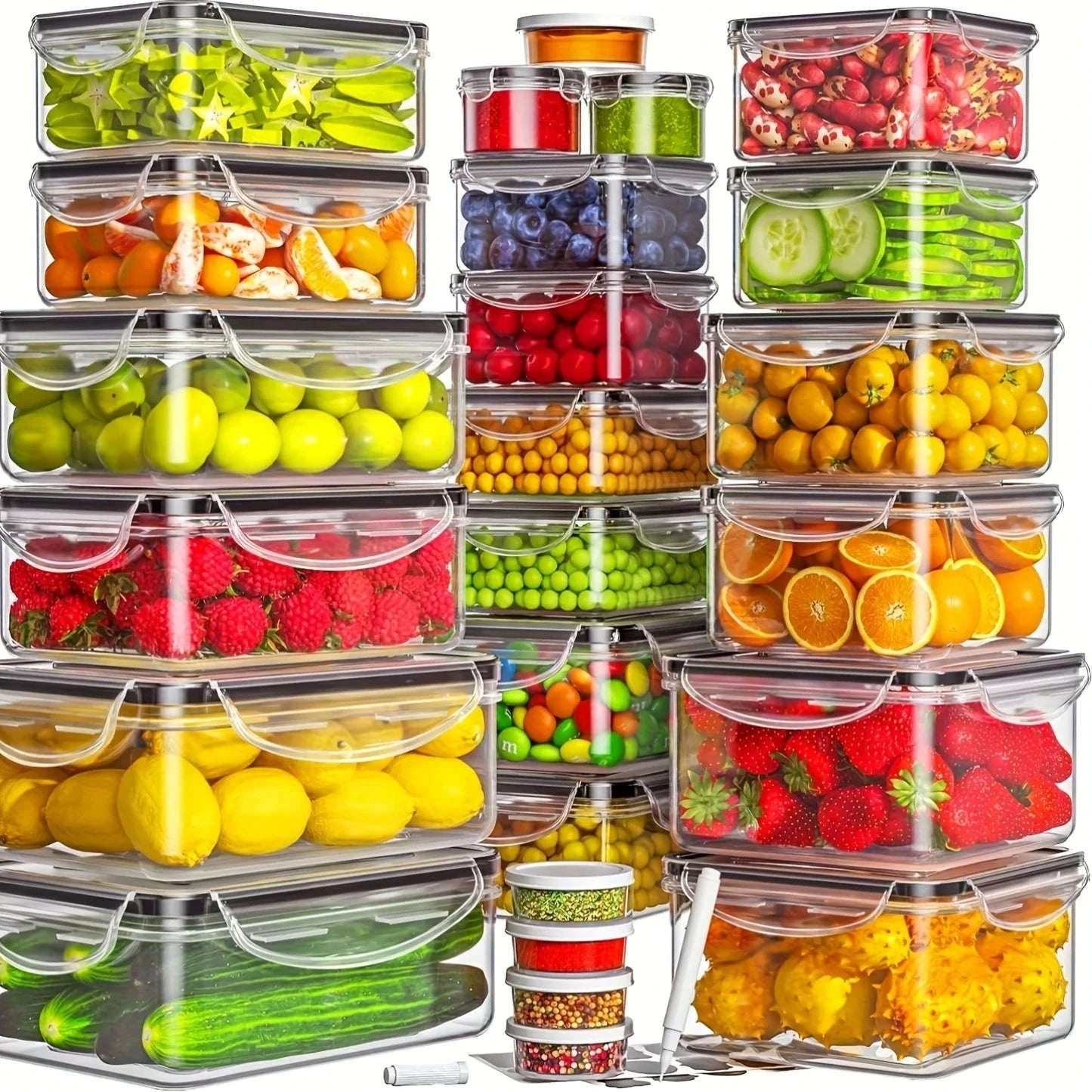 48-Piece Airtight Food Storage Container Set with Labels-United States / 48Pcs-B