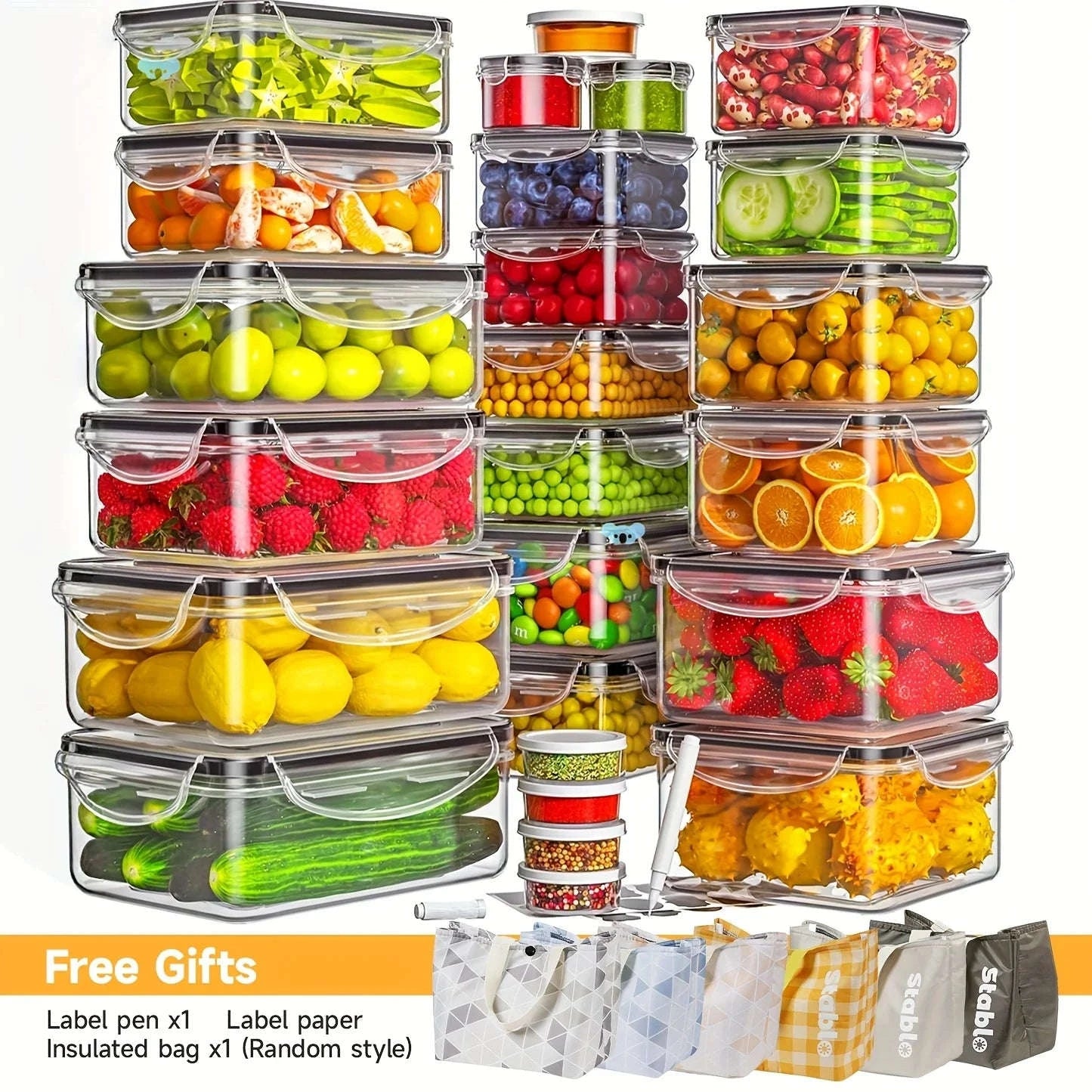 48-Piece Airtight Food Storage Container Set with Labels-United States / 48Pcs-B