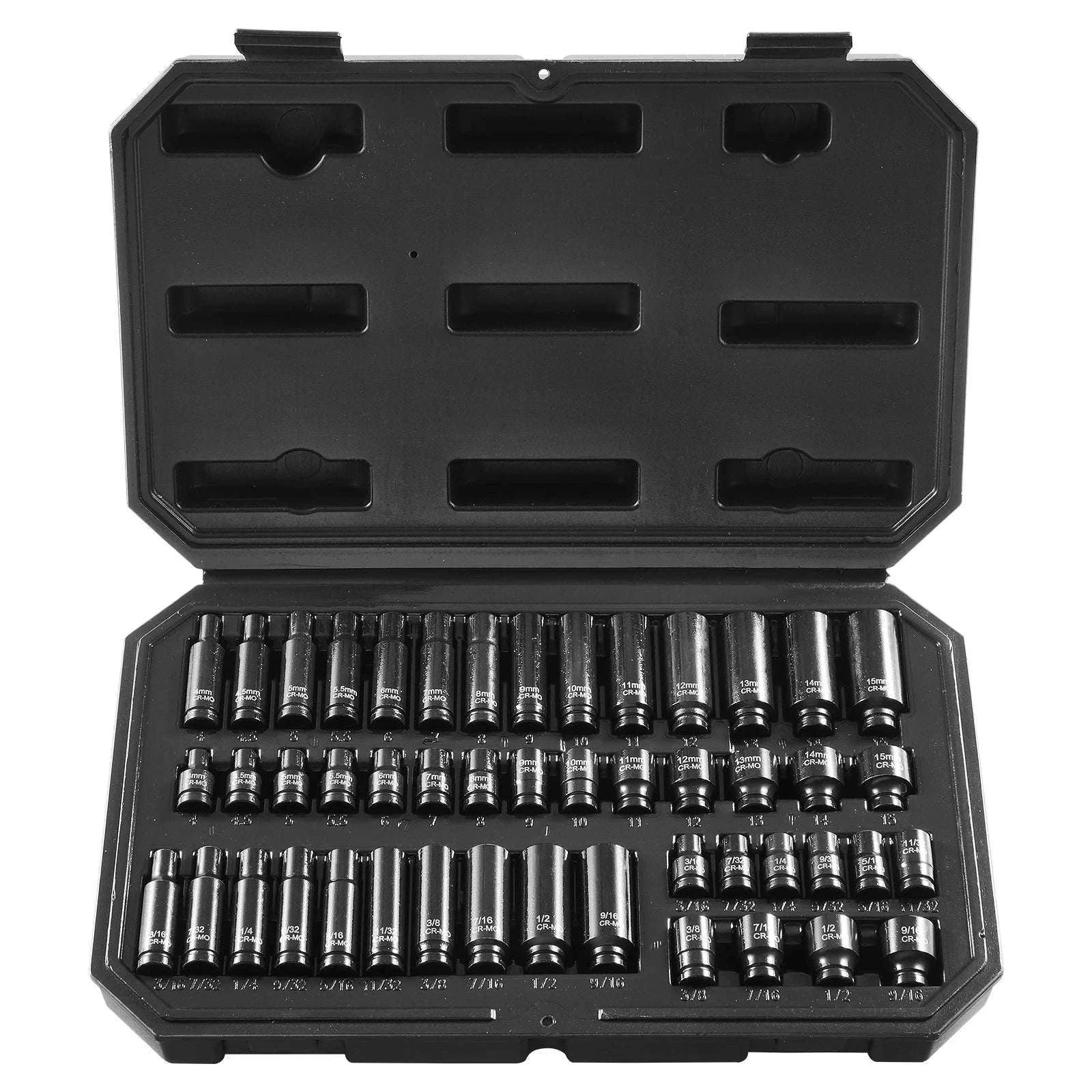 48-Piece Impact Socket Set 1/4" Deep & Shallow CR-MO Steel Kit-48pcs 0.25in / United States