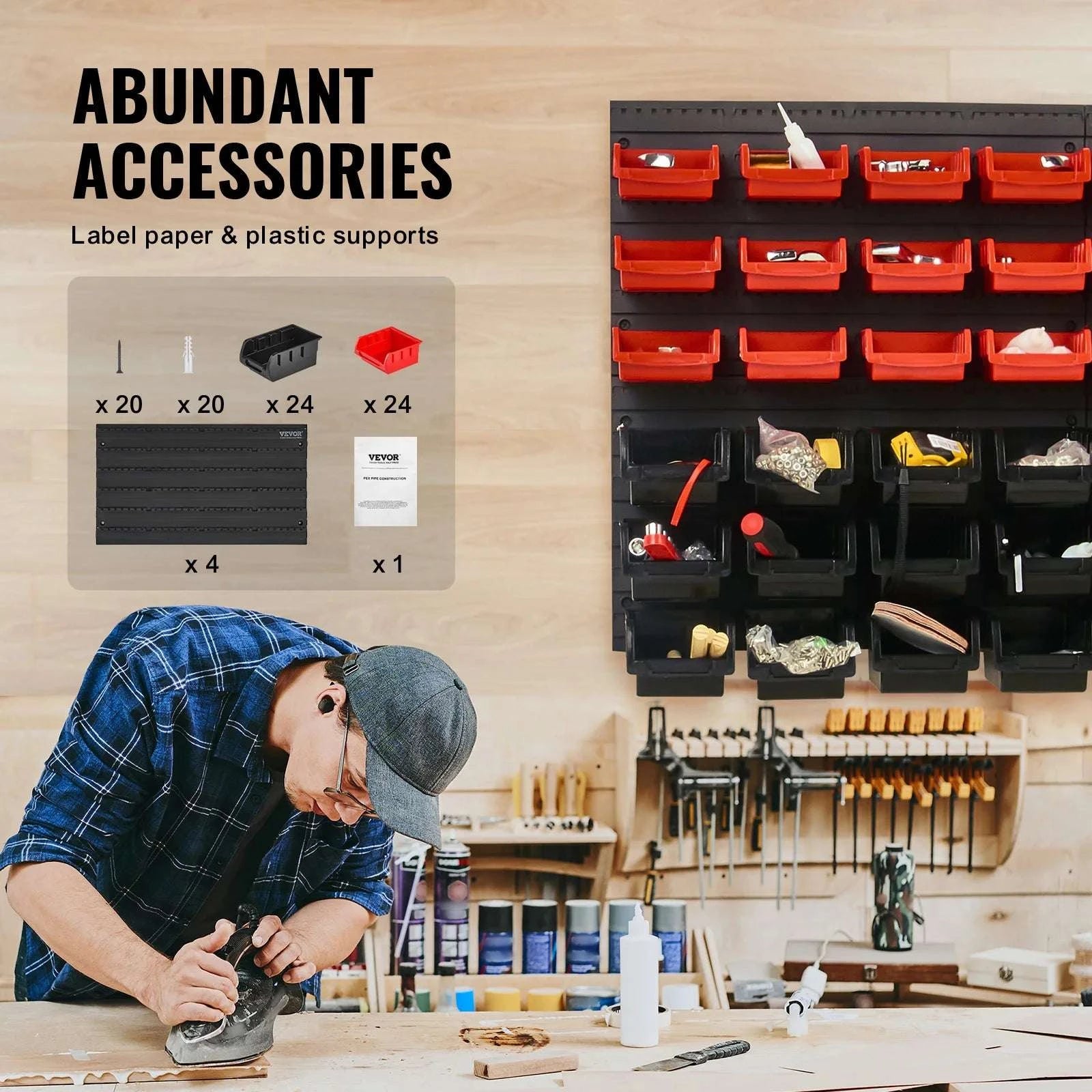 48-Piece Wall Mounted Storage Bins Organizer for Garage Tools-48pcs / United States