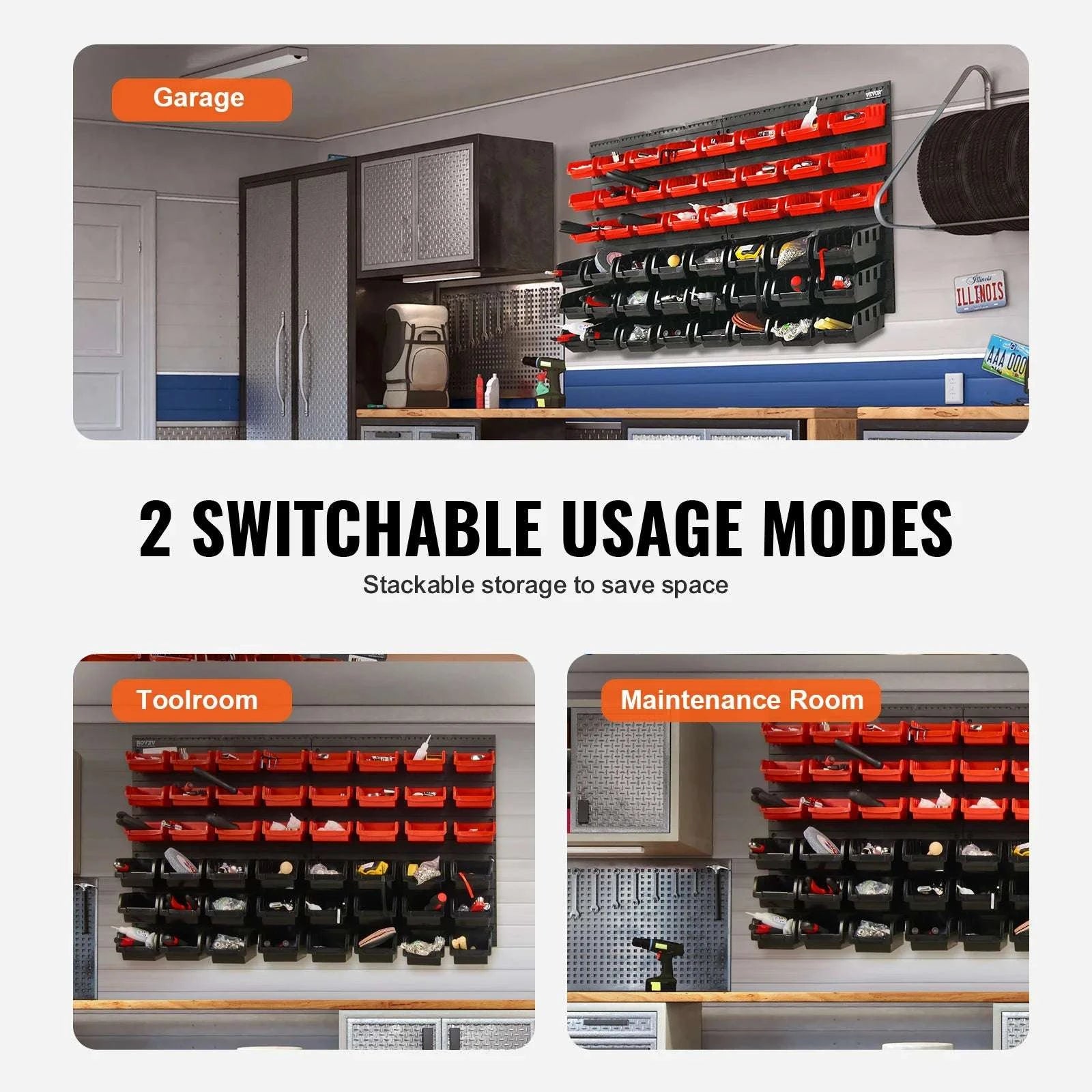 48-Piece Wall Mounted Storage Bins Organizer for Garage Tools-48pcs / United States