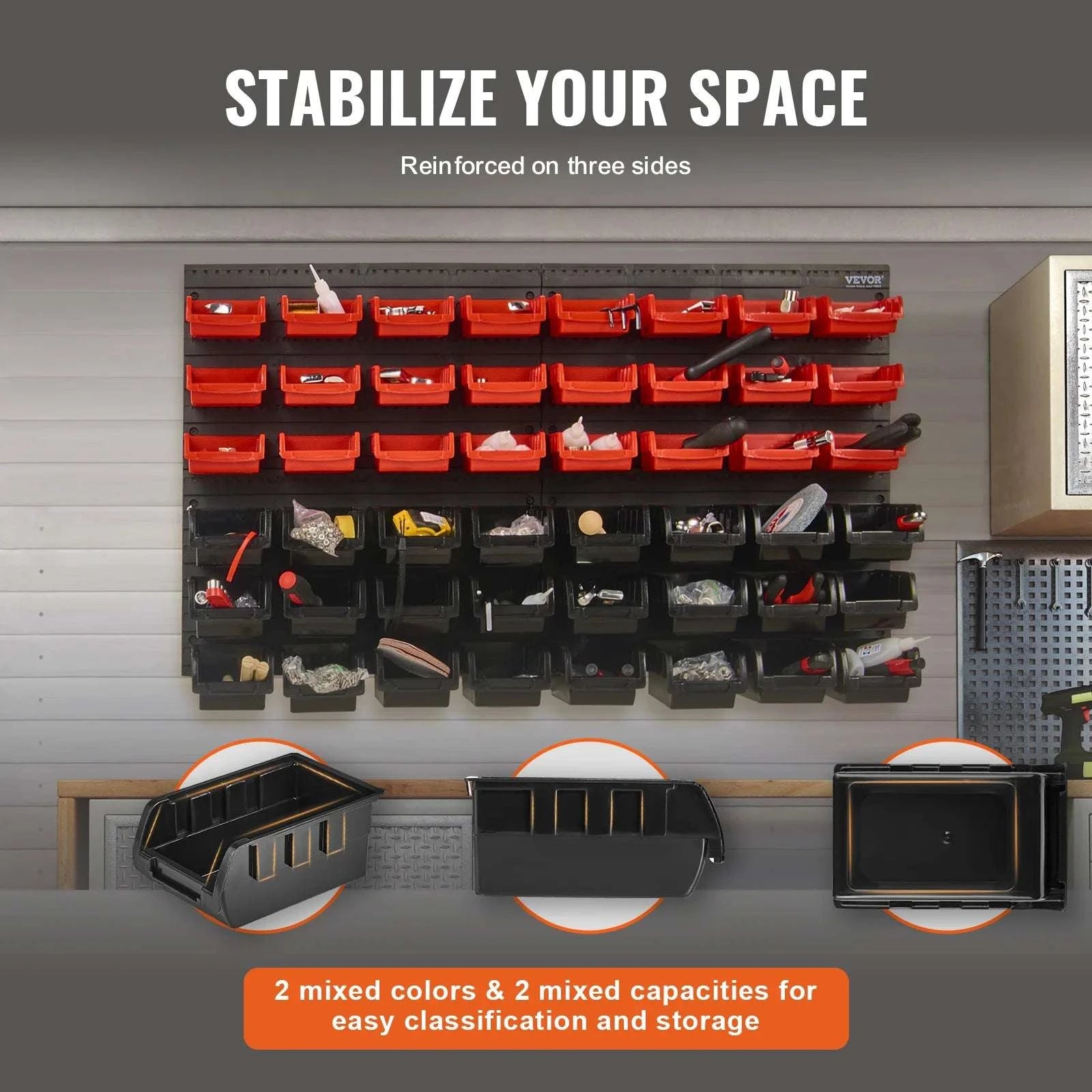 48-Piece Wall Mounted Storage Bins Organizer for Garage Tools-48pcs / United States