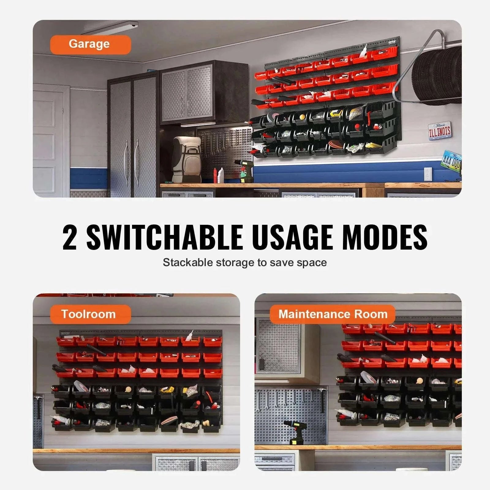 48-Piece Wall Mounted Storage Bins Organizer for Garage Tools-48pcs / United States