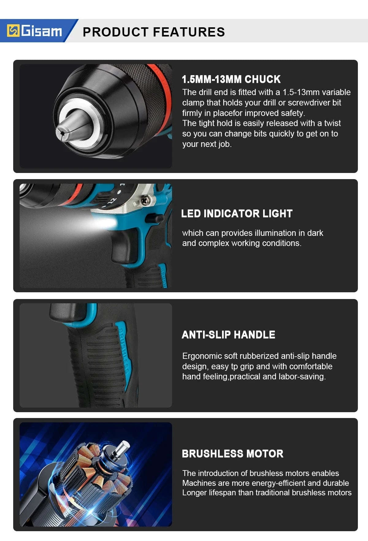 480N.M Brushless Electric Impact Drill for Makita 18V Batteries-2 Battery / spain