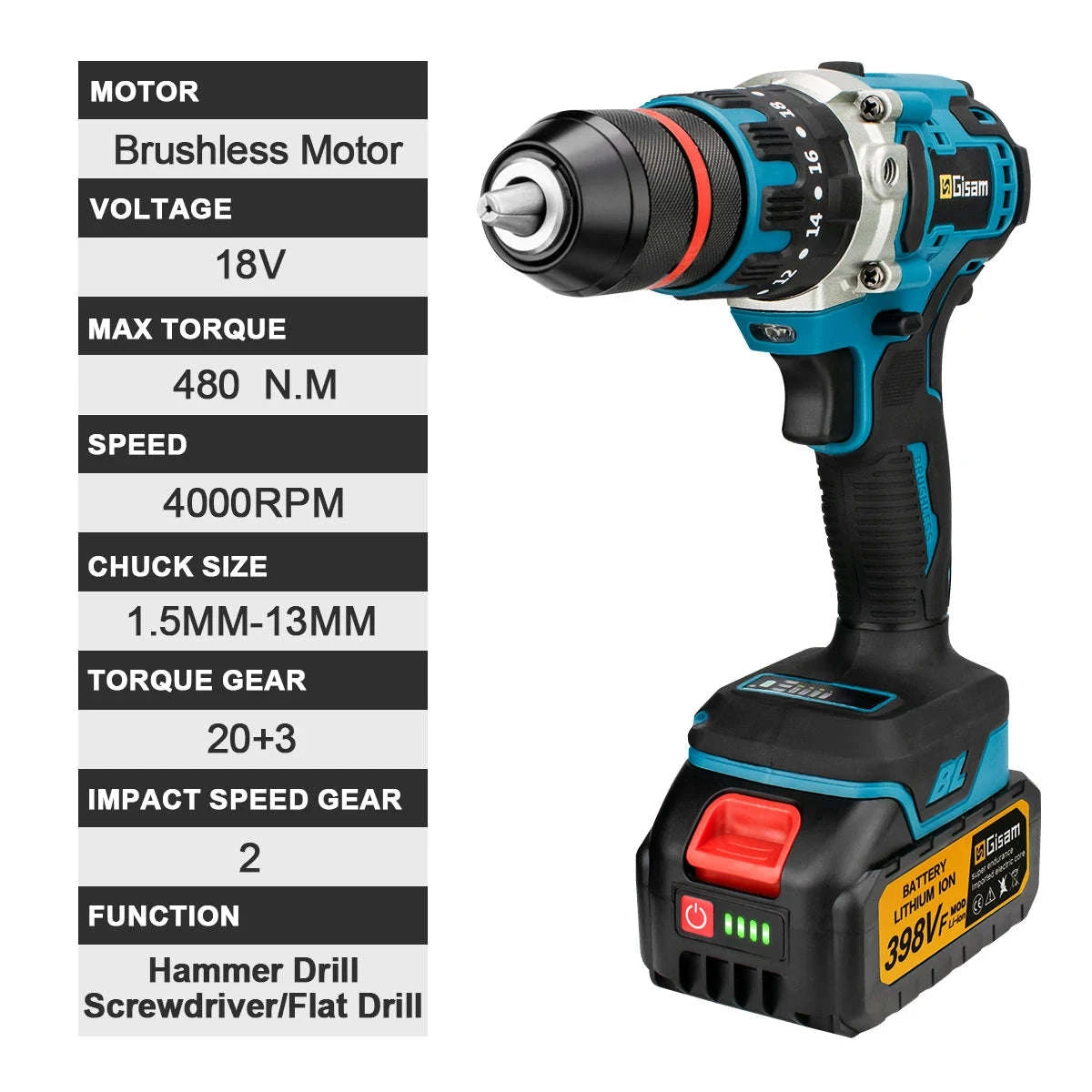 480N.M Brushless Electric Impact Drill for Makita 18V Batteries-2 Battery / spain