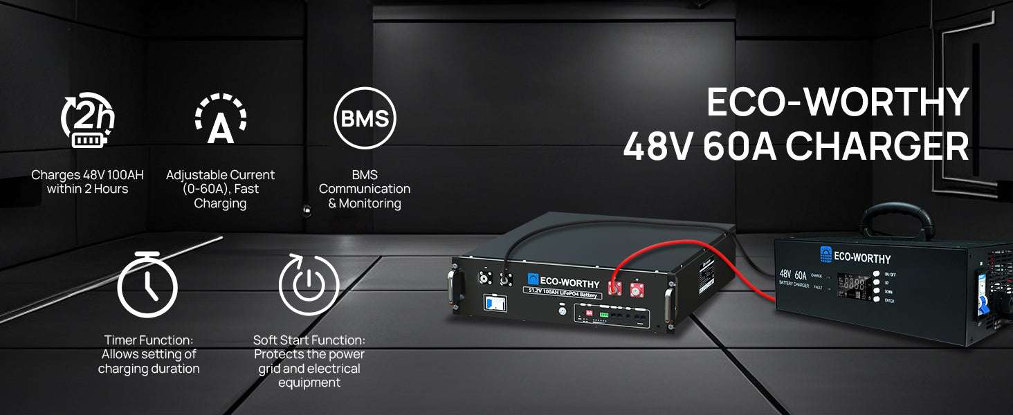 48V 60A LiFePO4 Battery Charger with Adjustable Voltage & Current-black / United States