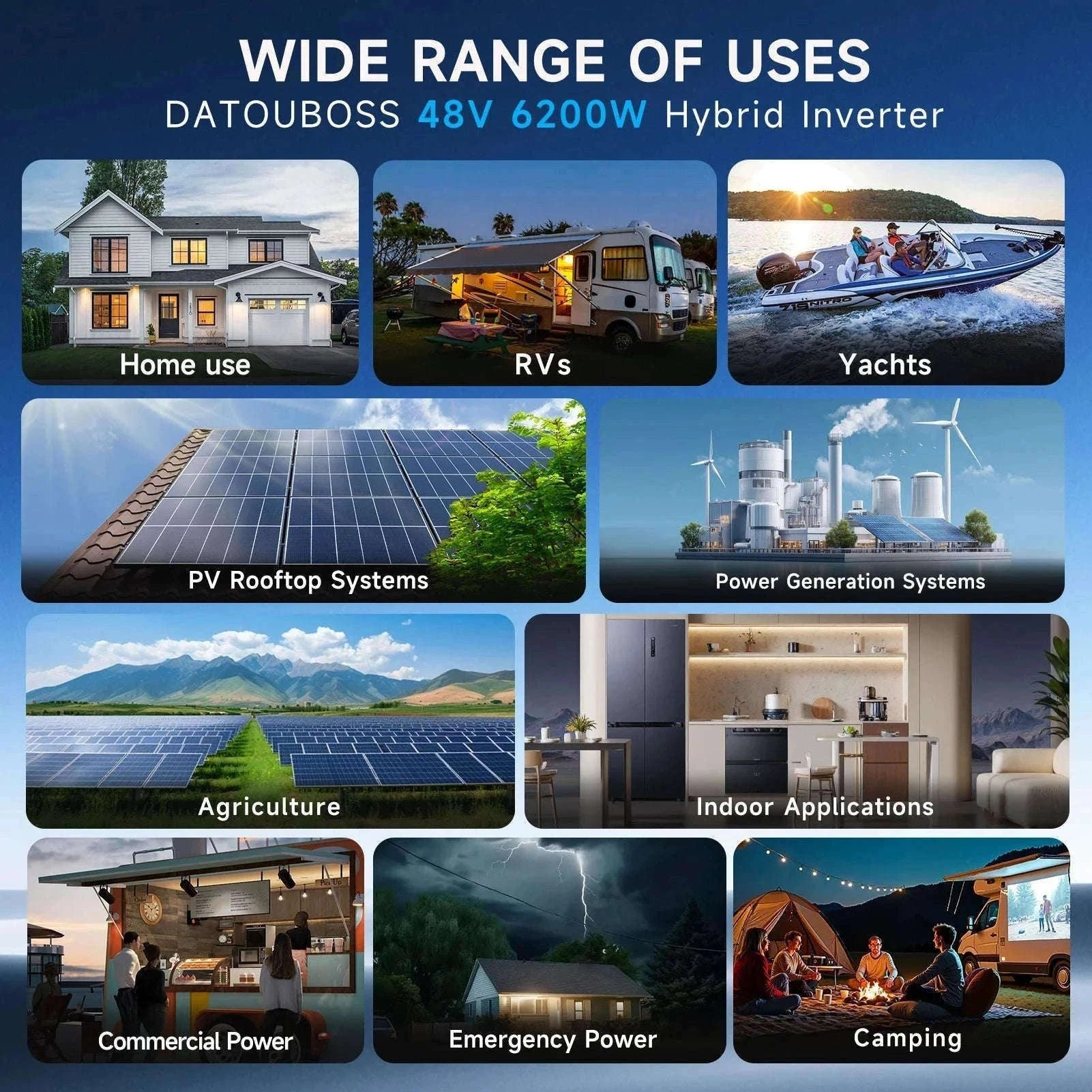 48V 6200W Hybrid Solar Inverter with MPPT Charger, Grid-Connected and Standalone Modes, Anti-Reverse Flow Mechanism-DT-4862S-48V-A-EU / 220-240V / Without Sensor|Poland