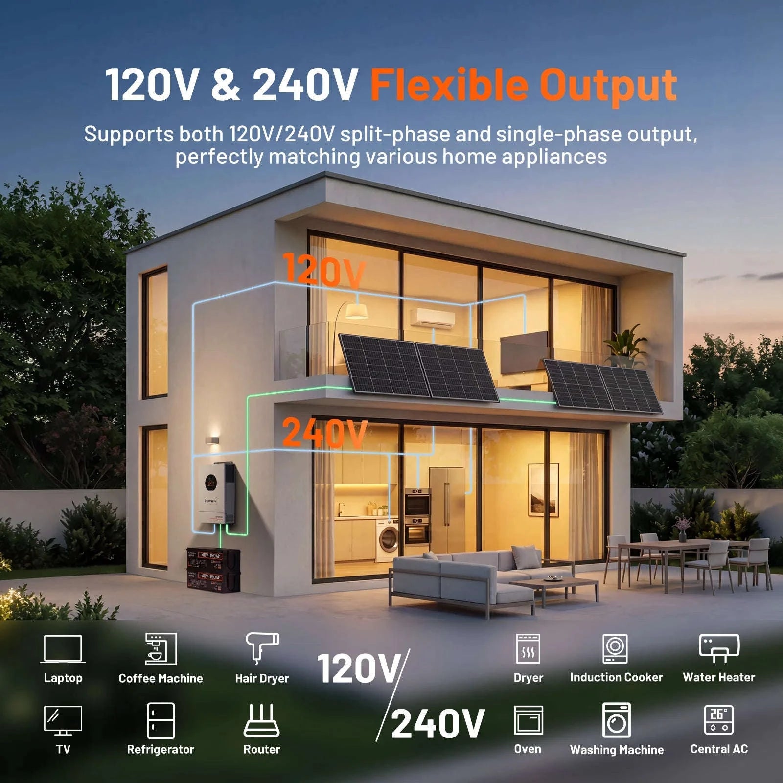 48V 8KW 3-in-1 Solar Hybrid Inverter with Dual MPPT, 120V/240V Split or Single Phase-48V 8KW Inverter / United States