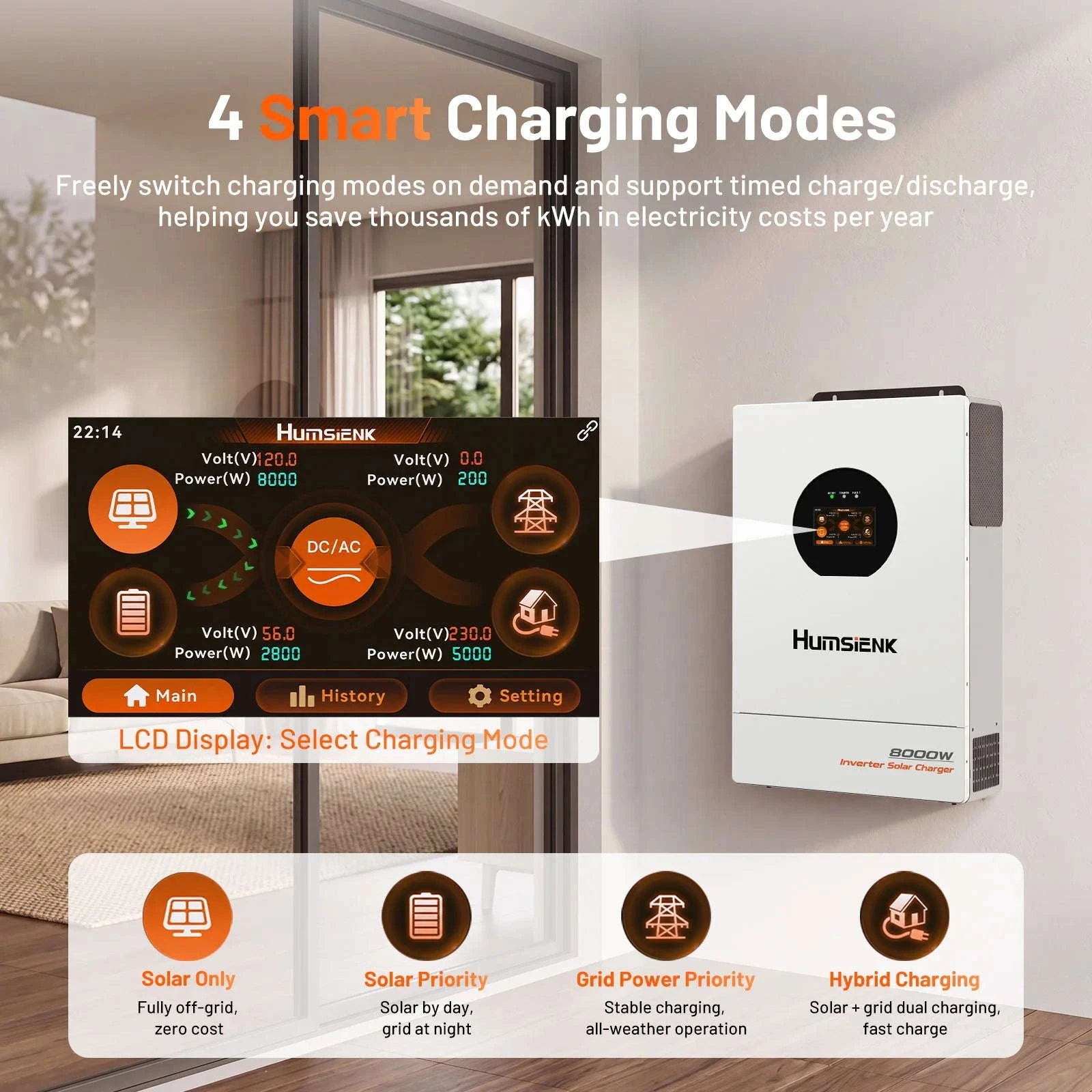 48V 8KW 3-in-1 Solar Hybrid Inverter with Dual MPPT, 120V/240V Split or Single Phase-48V 8KW Inverter / United States