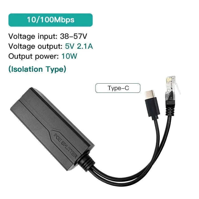 48V to 5V/12V PoE Splitter Power Supply-1000M DC12V 1.2A / 5pcs
