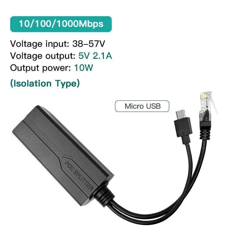 48V to 5V/12V PoE Splitter Power Supply-1000M DC12V 1.2A / 5pcs