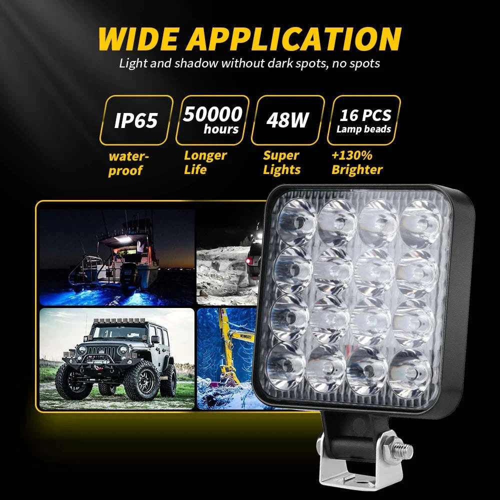 48W 16 LED 12V 24V LED Work Light Bar-6pcs